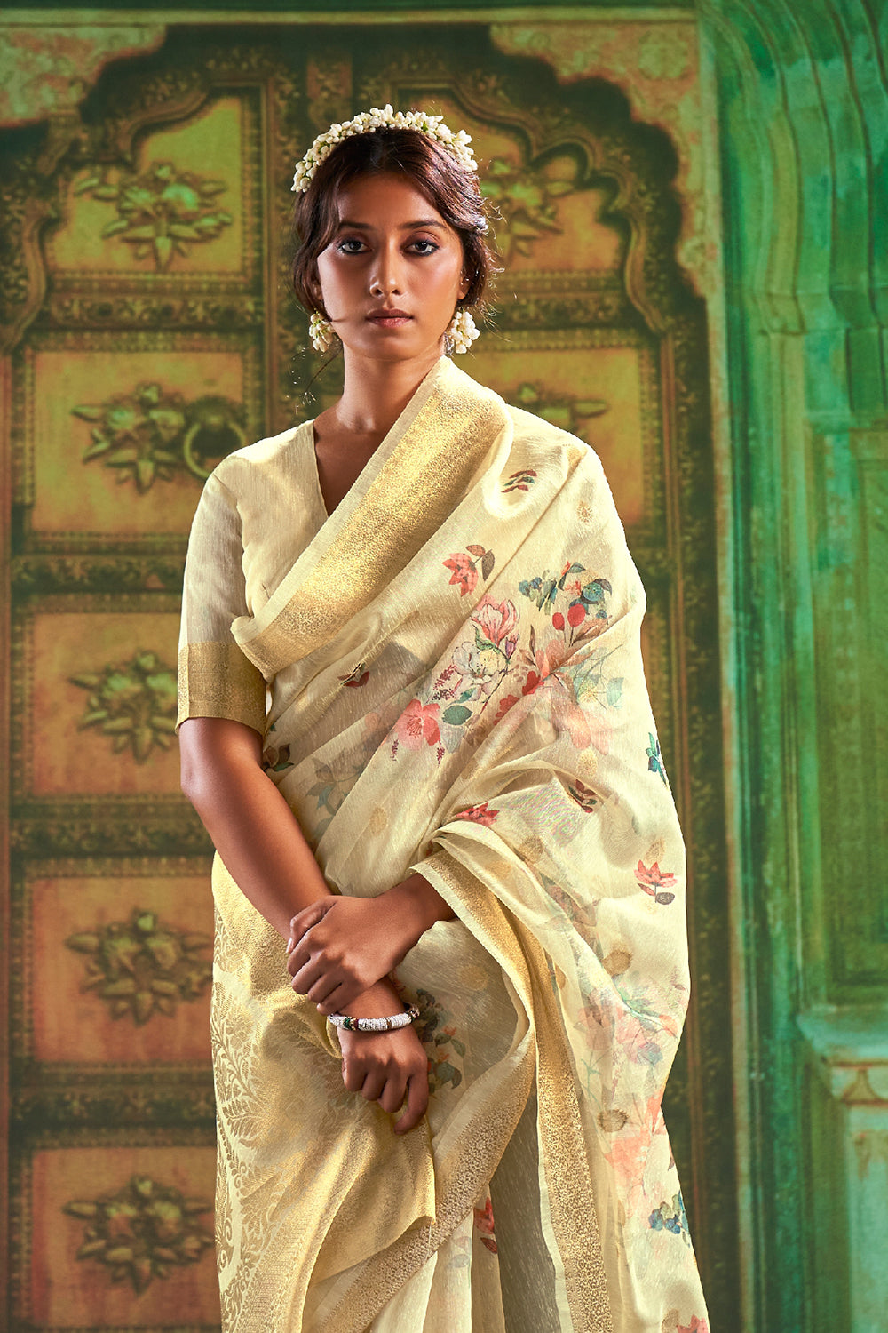 Buy Fire Orange Shimmery Kanjivaram Saree Nitaraa