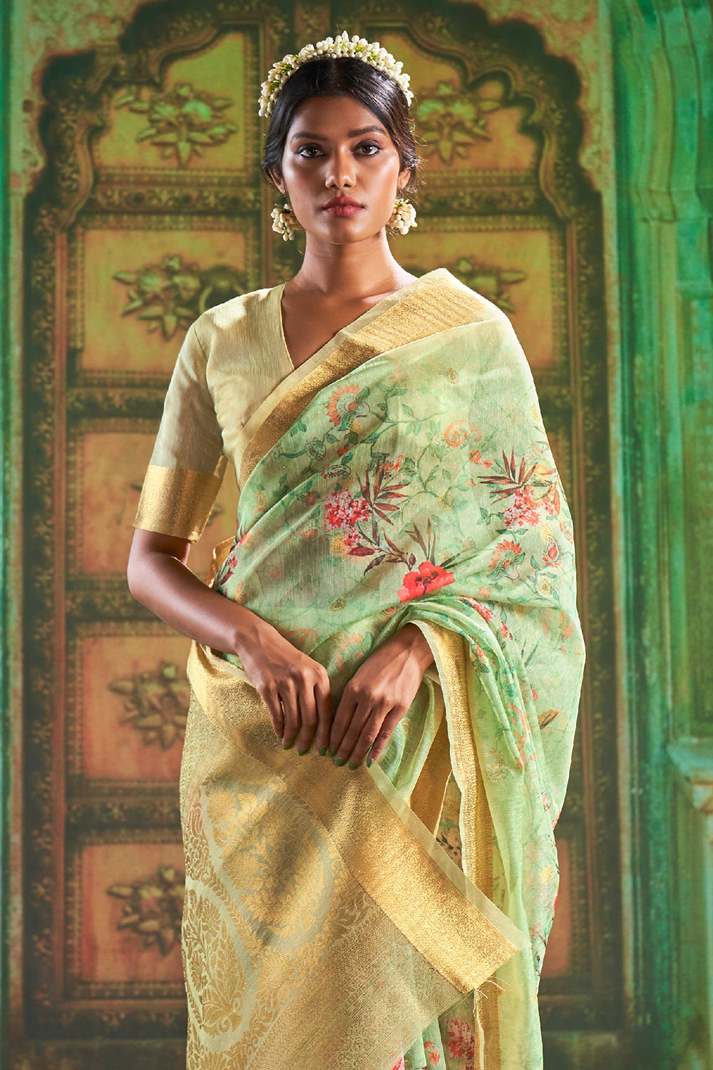Buy Pink And White Satin Crepe Saree Nitaraa