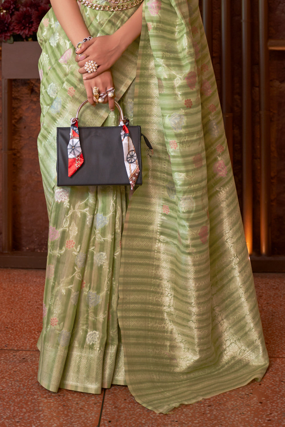 Buy Blue And Red Raw Silk Saree Nitaraa