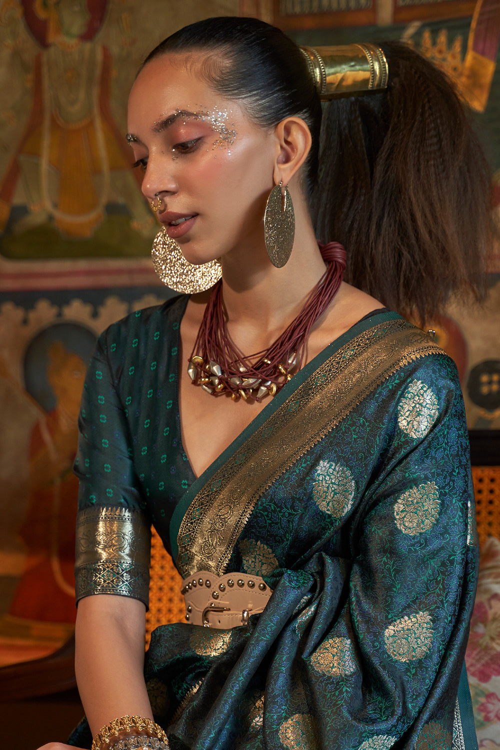 Peacock Blue Satin Saree