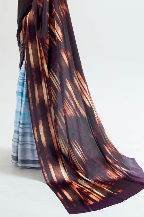 Buy Multicolor Satin Printed Saree With Blouse Piece Nitaraa