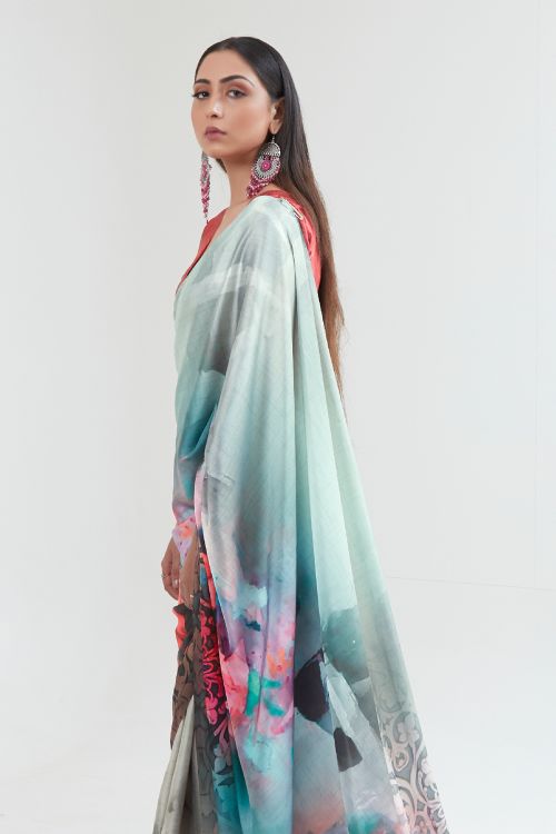 Buy Green Silk Blend Saree Nitaraa