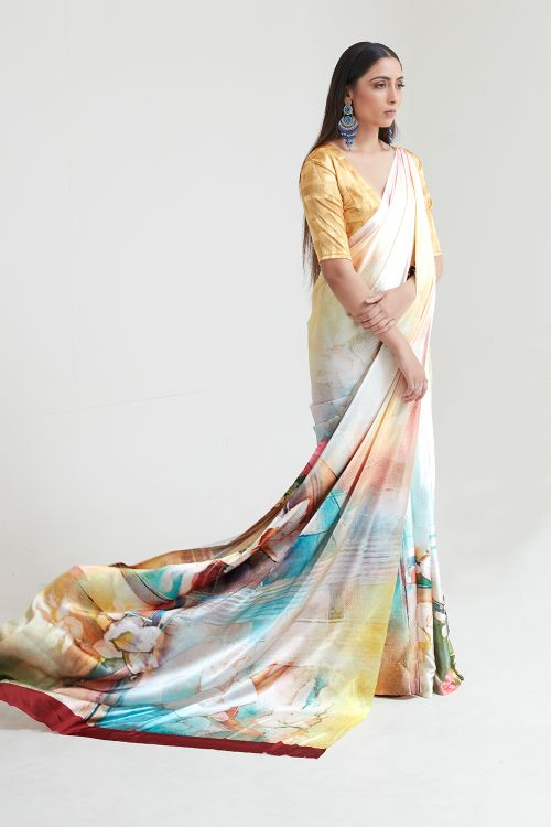 Buy Pink Silk Blend Saree Nitaraa