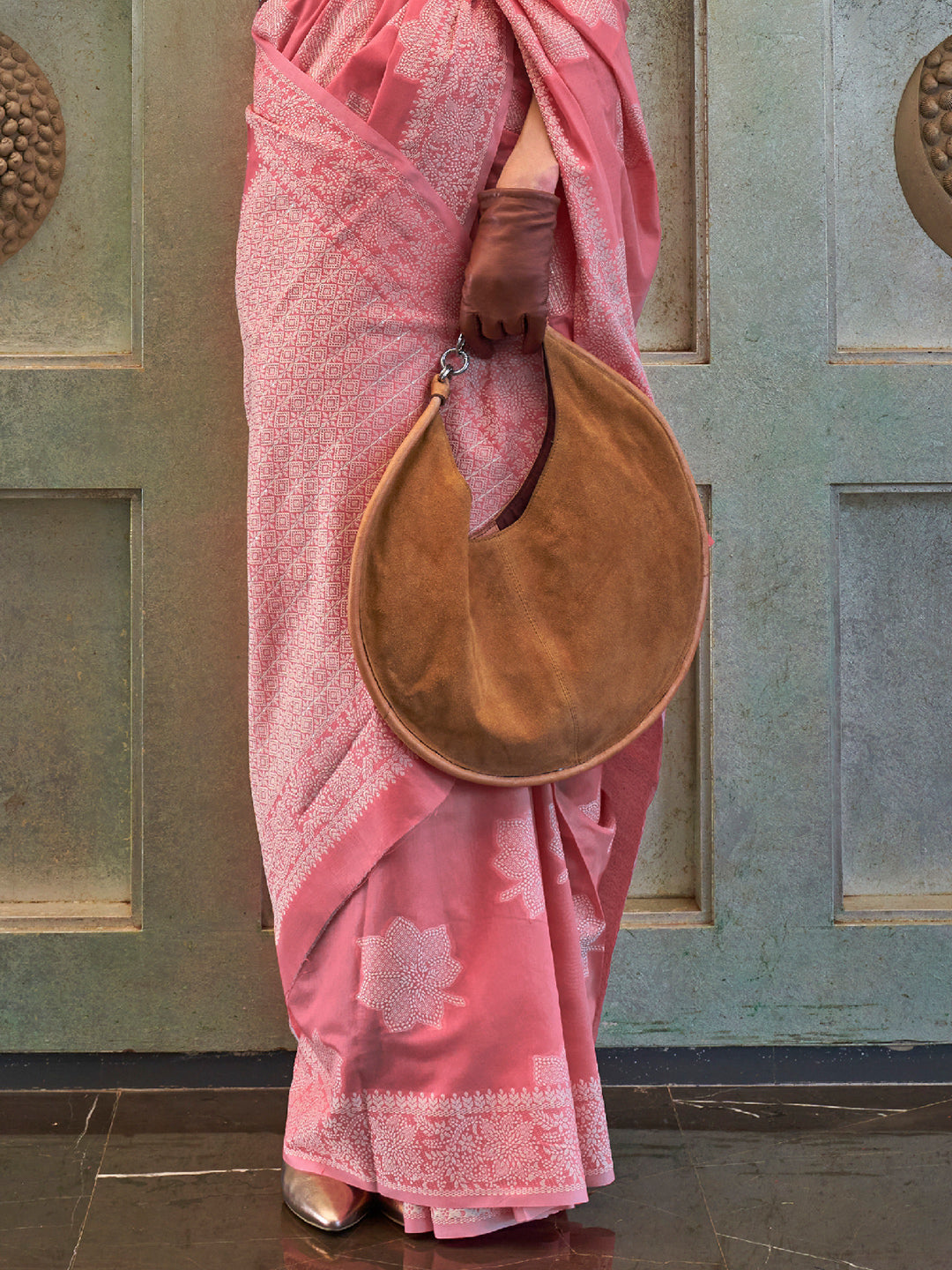 Flamingo Pink Cotton Lucknawi Saree