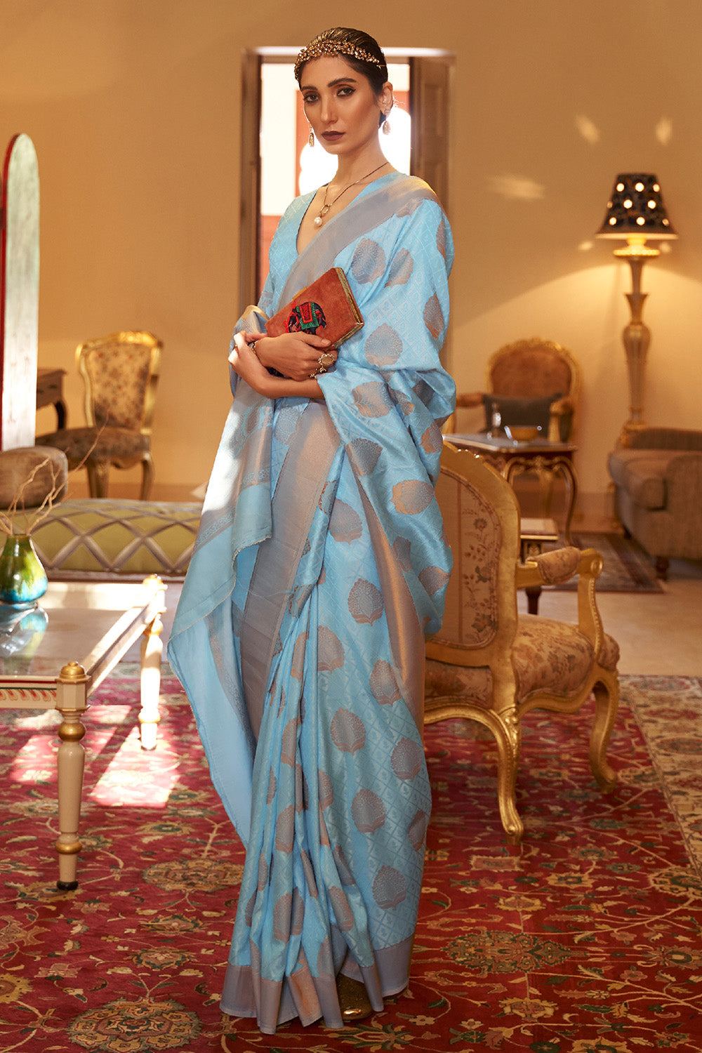 Buy Powder White Satin Silk Saree Nitaraa