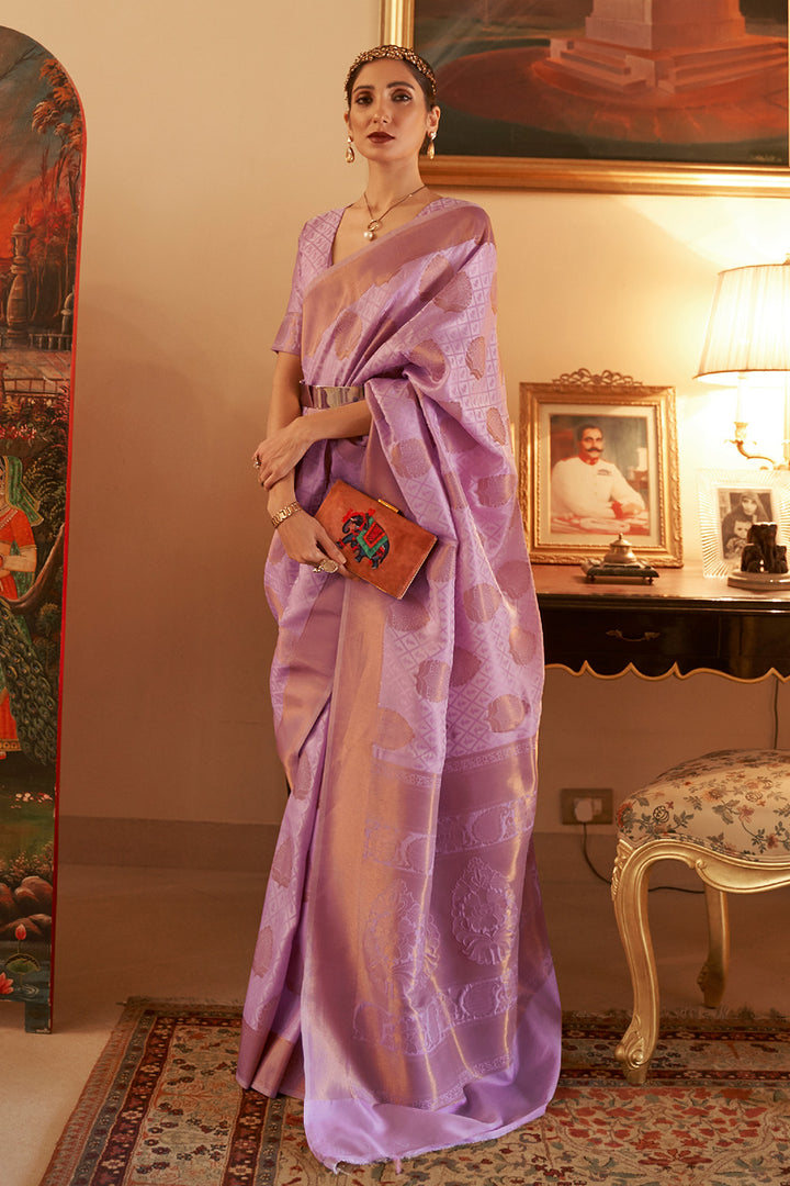 Lilac Purple Banarasi Silk Saree