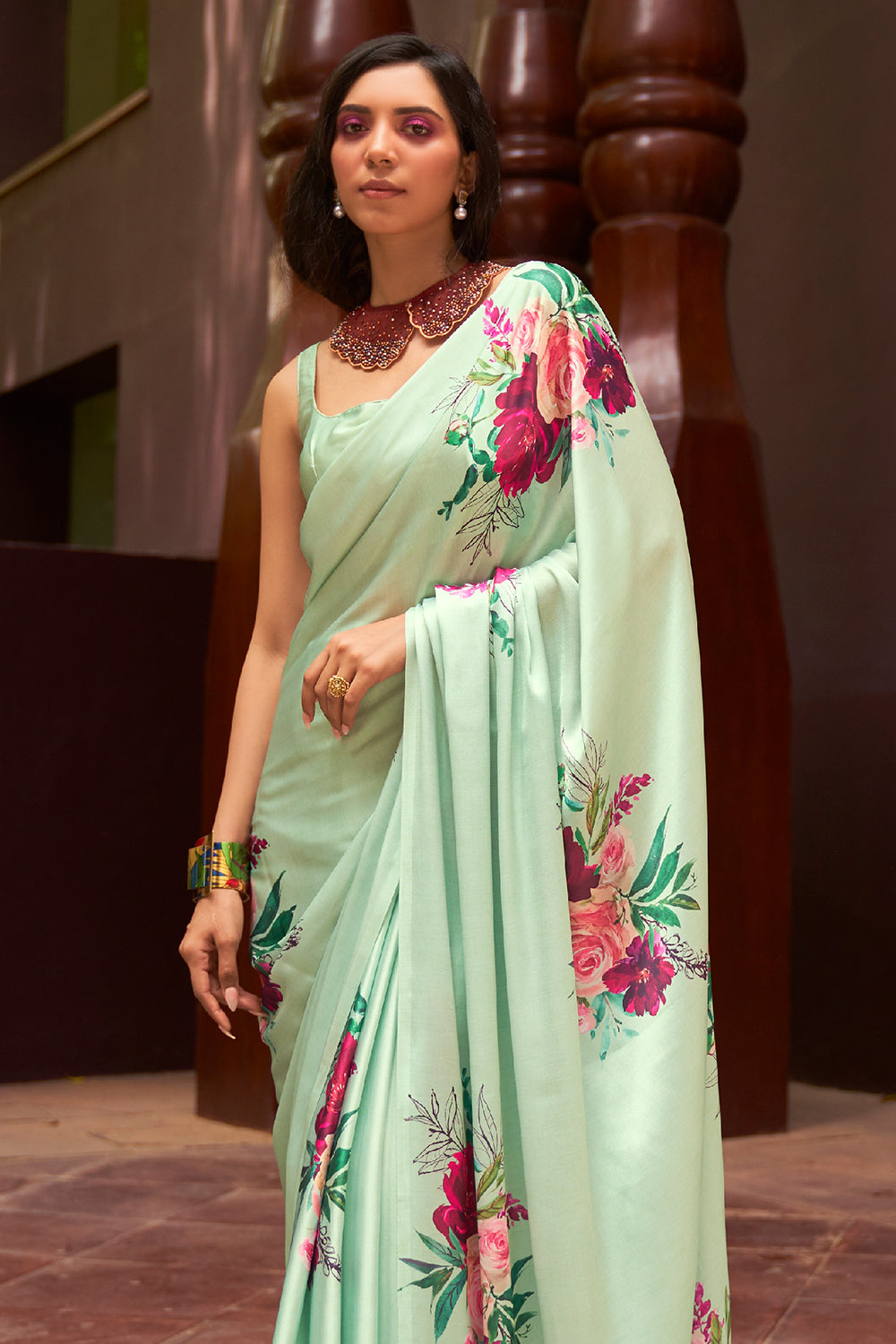 Buy Pink Chickankari Organza Saree Nitaraa