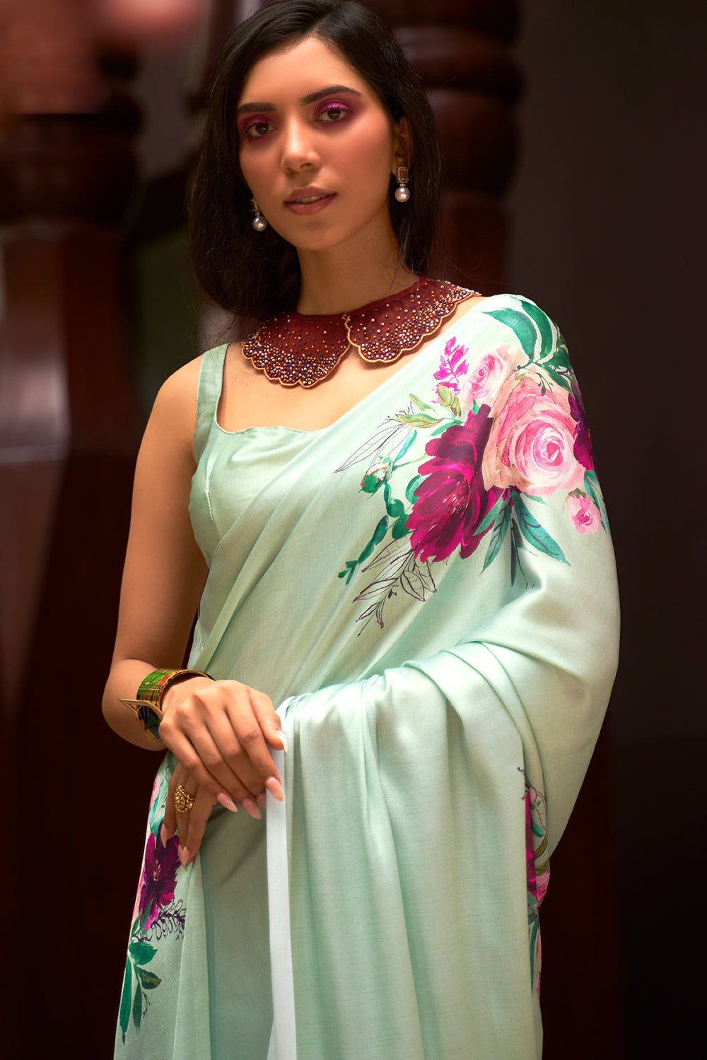 Buy Purple Chickankari Organza Saree Nitaraa