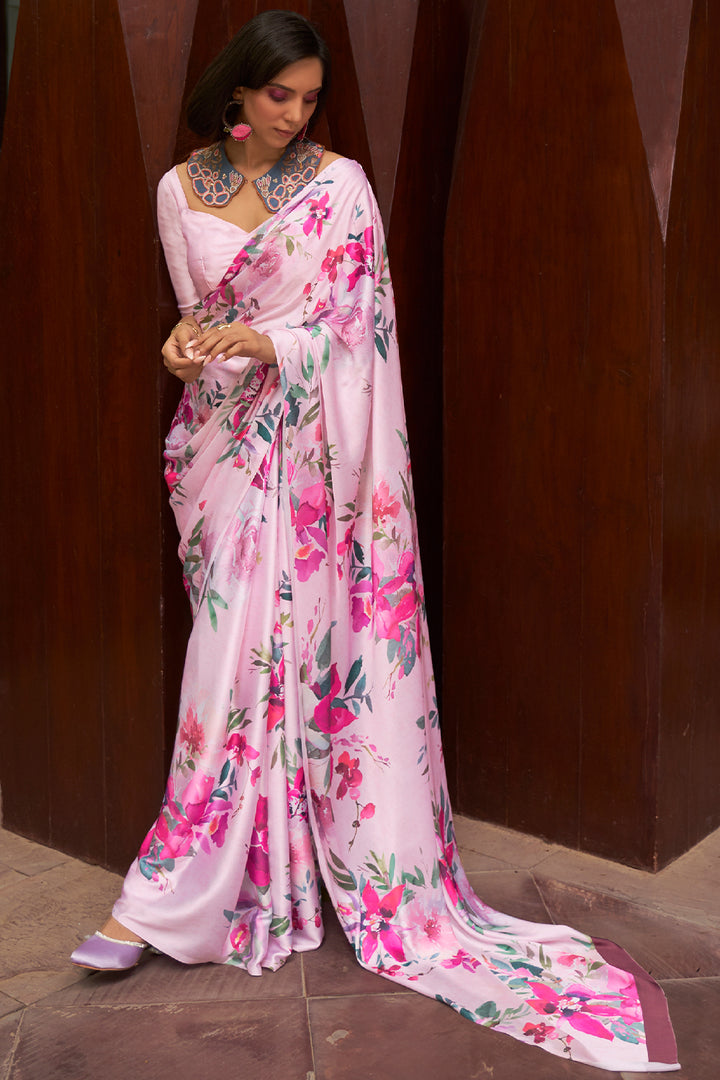 Soft Pink Digital Printed Saree