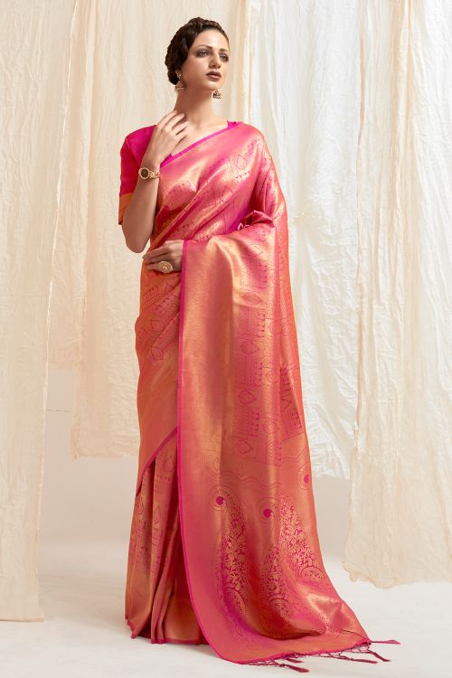 Magenta Pink Shimmery Kanjivaram Saree