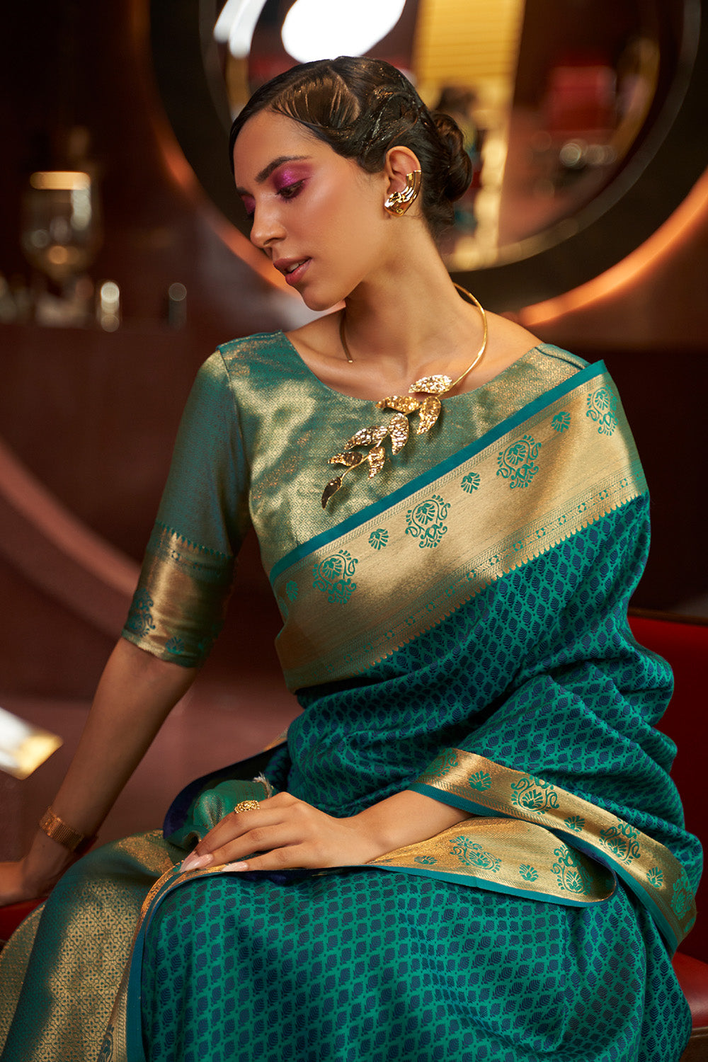 Buy Emerald Green Satin Saree Nitaraa