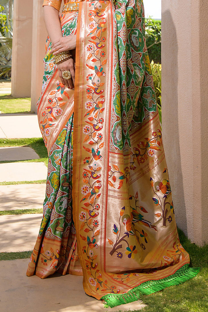 Olive Paithani Silk Saree