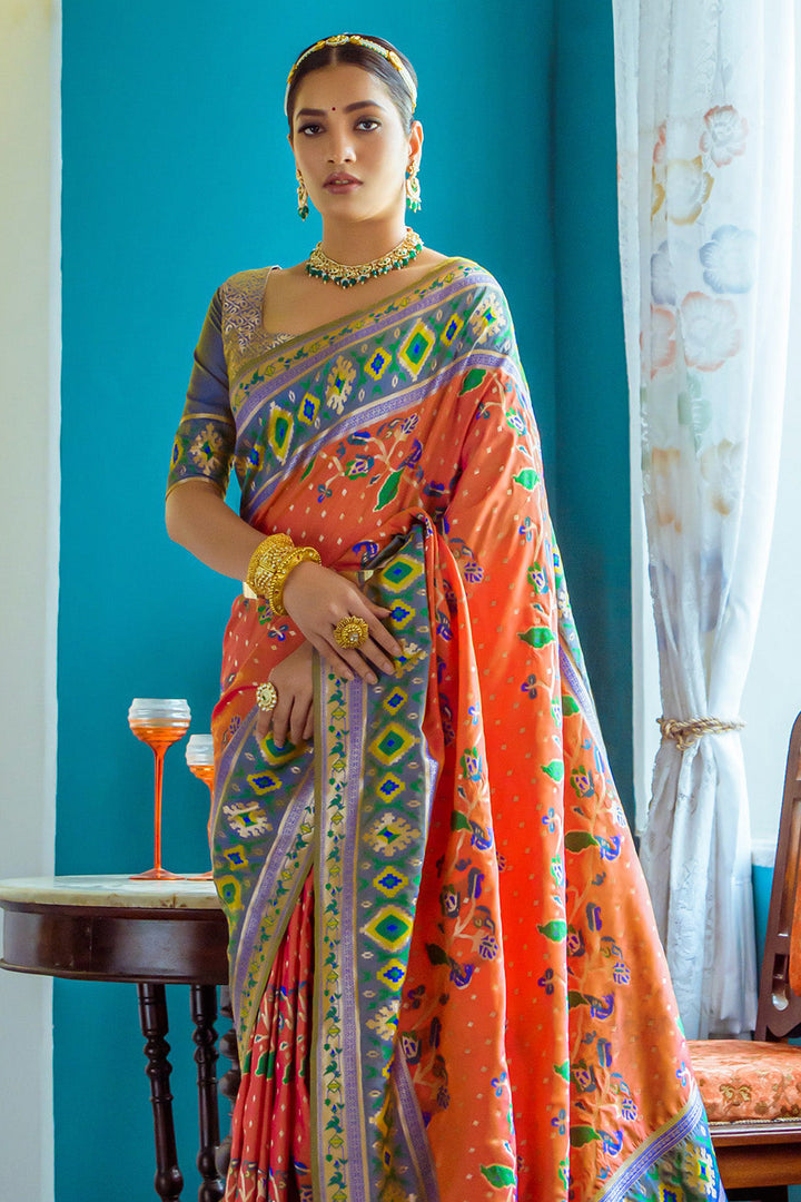Orange Paithani Silk Saree