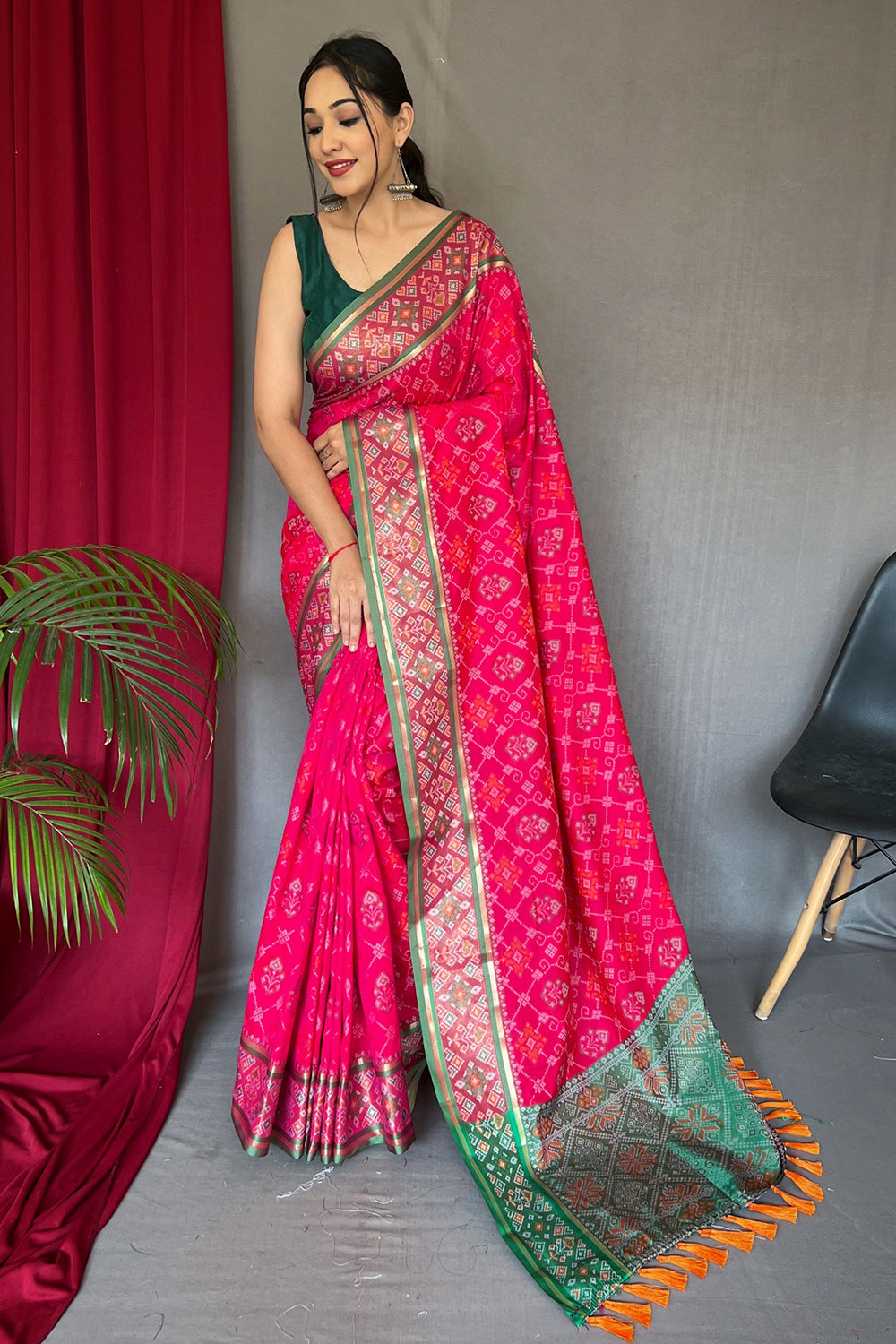 Buy Light Pink And Blue Satin Silk Saree Nitaraa