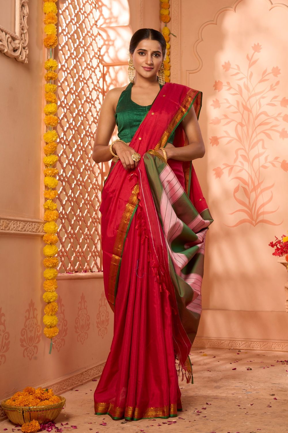 Buy Green Silk Blend Saree Nitaraa