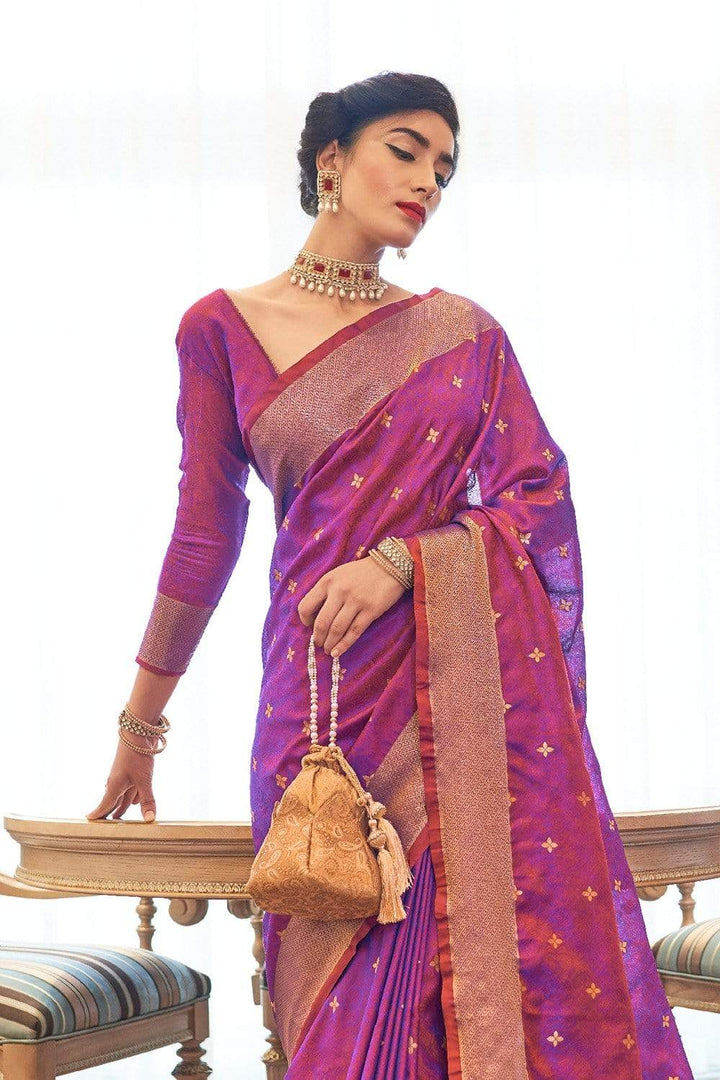 Banarasi Saree Crimson Purple Tanchoi Banarasi Saree saree online