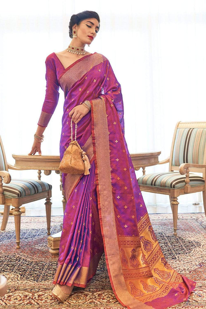 Banarasi Saree Crimson Purple Tanchoi Banarasi Saree saree online