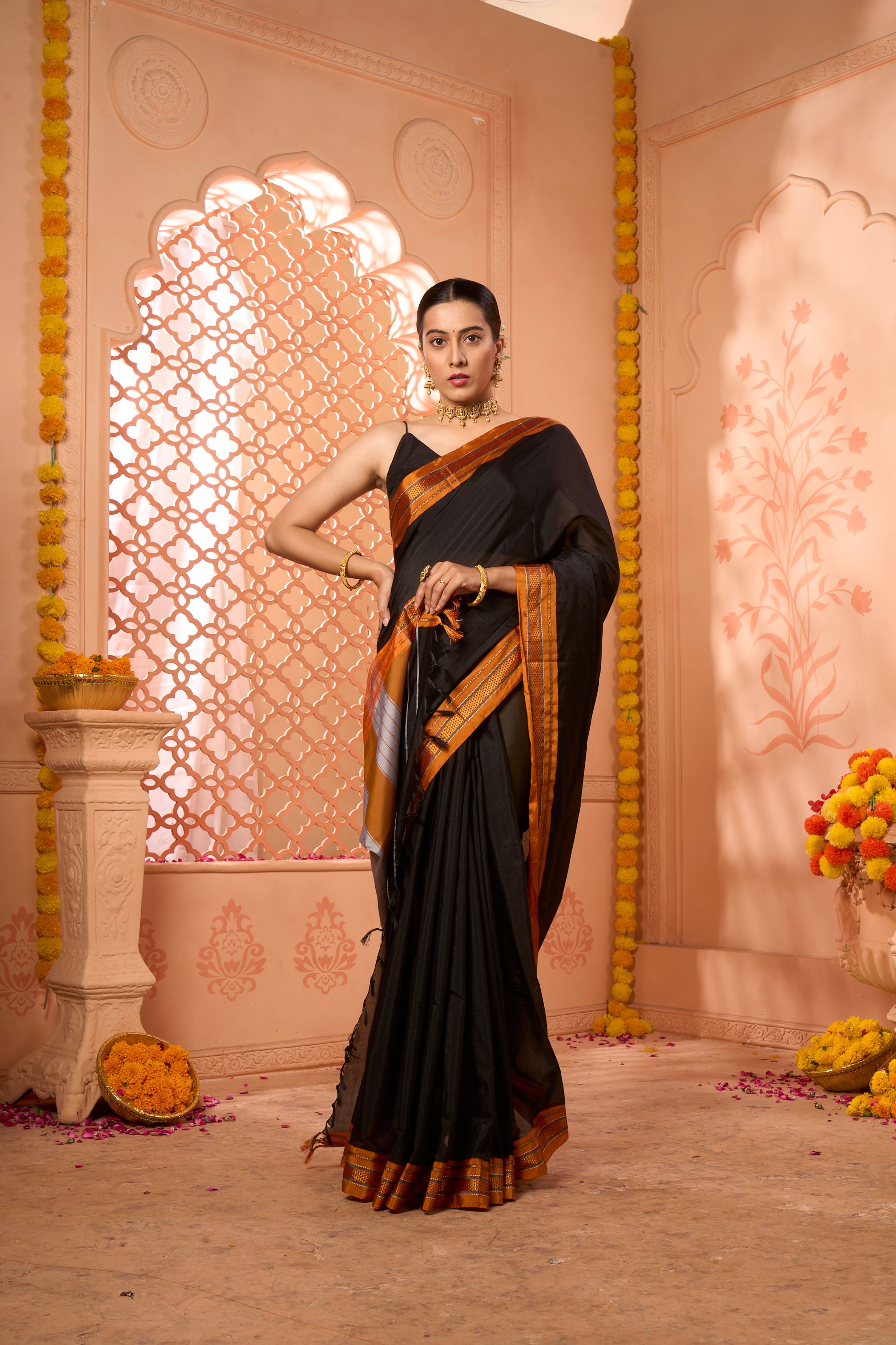 Buy Black Kashmiri Silk Saree With Blouse Piece Nitaraa