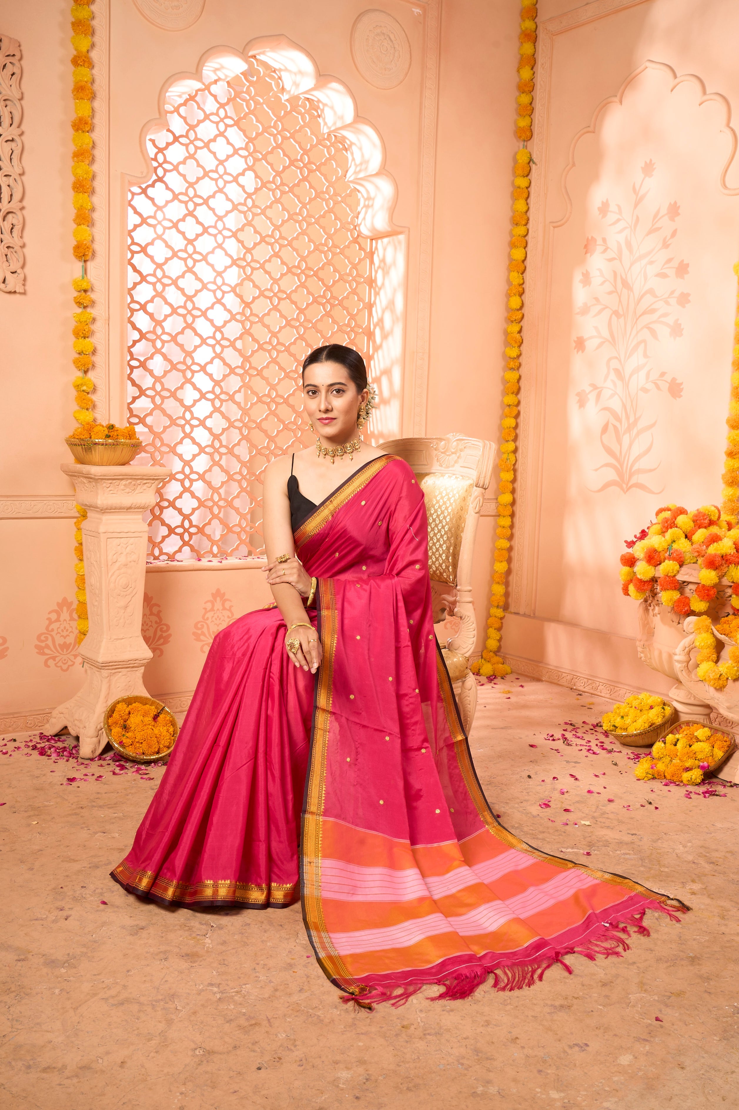 Buy Pink Katan Habutai Silk Saree With Blouse Piece Nitaraa