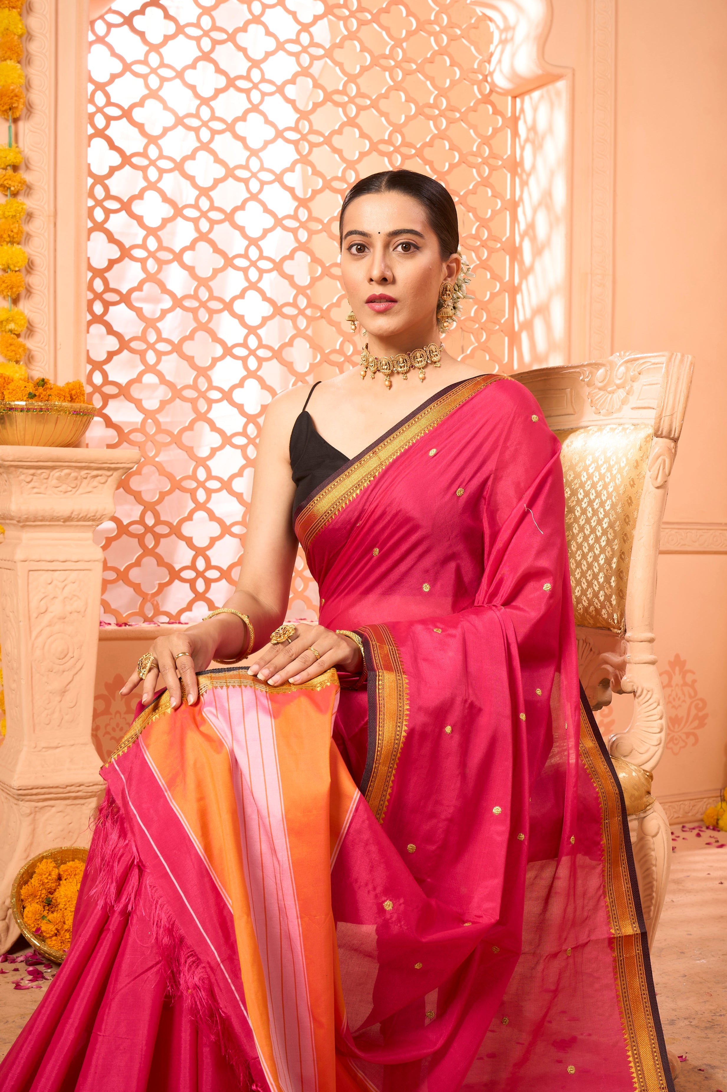 Buy Black Zari based Silk Saree With Blouse Piece Nitaraa