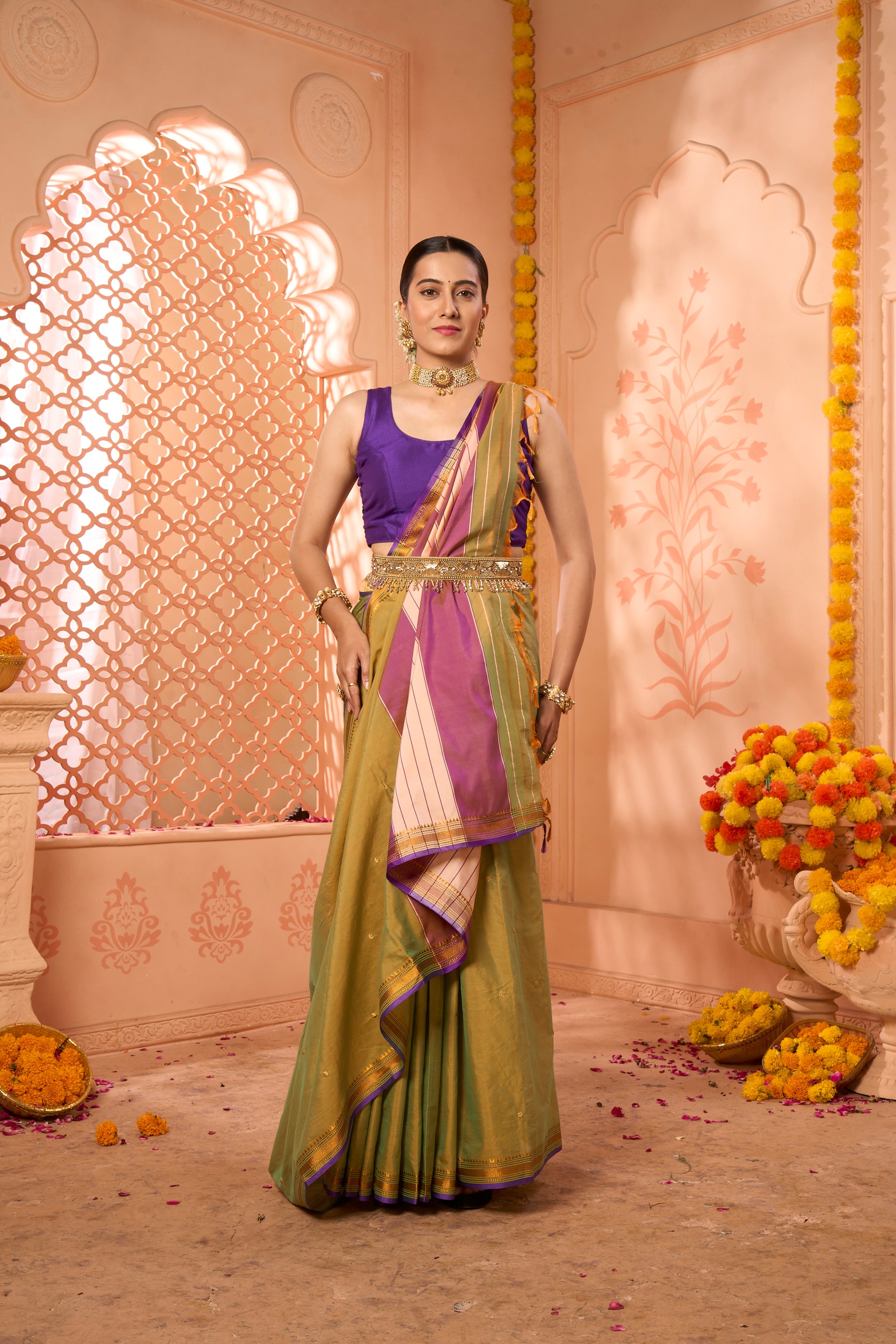 Buy Cream Gota Zari Silk Saree With Blouse Piece Nitaraa