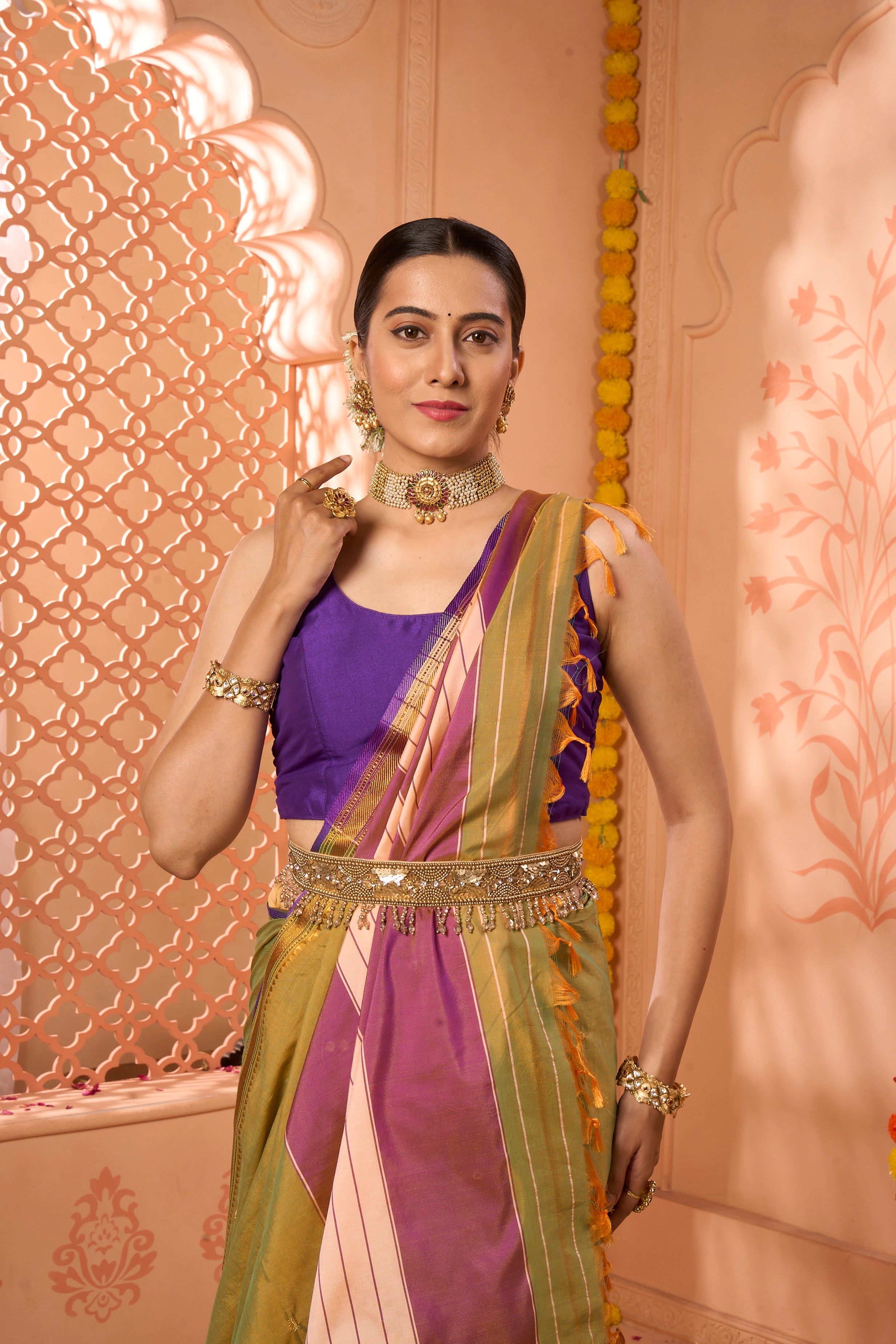 Buy Green Gota Zari Silk Saree With Blouse Piece Nitaraa