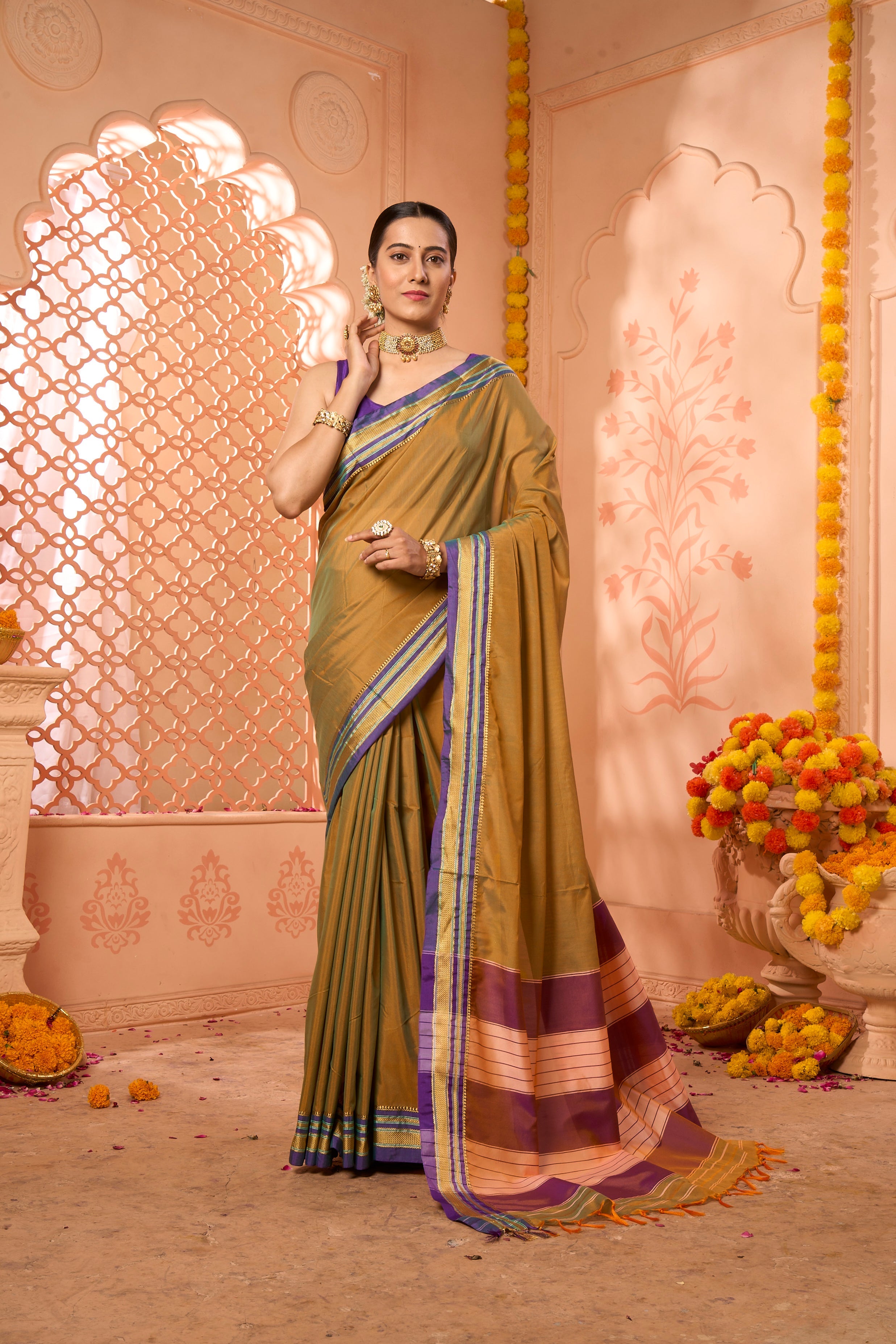 Buy Blue Gota Zari Silk Saree With Blouse Piece Nitaraa
