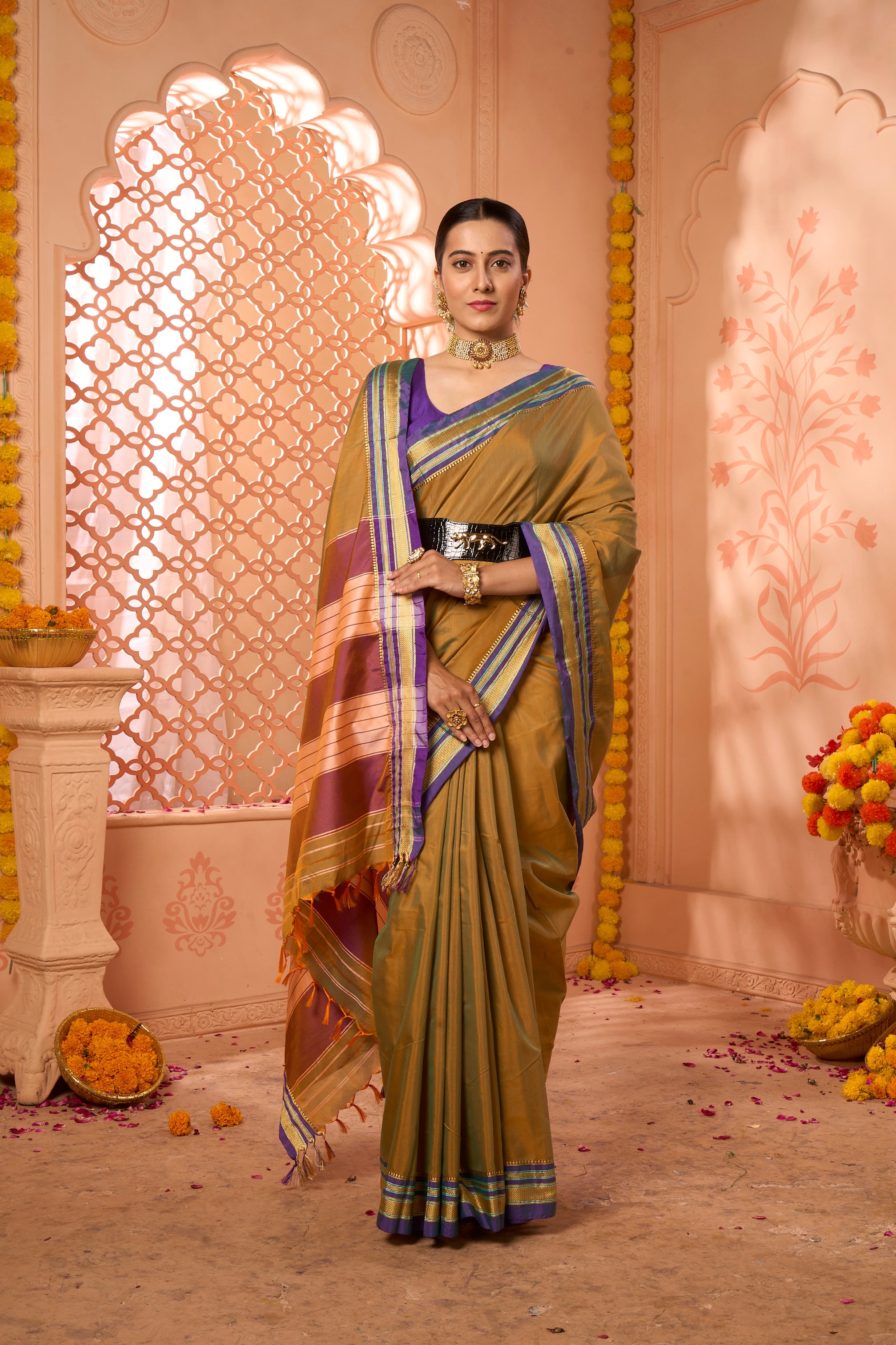 Buy Purple Gota Zari Silk Saree With Blouse Piece Nitaraa