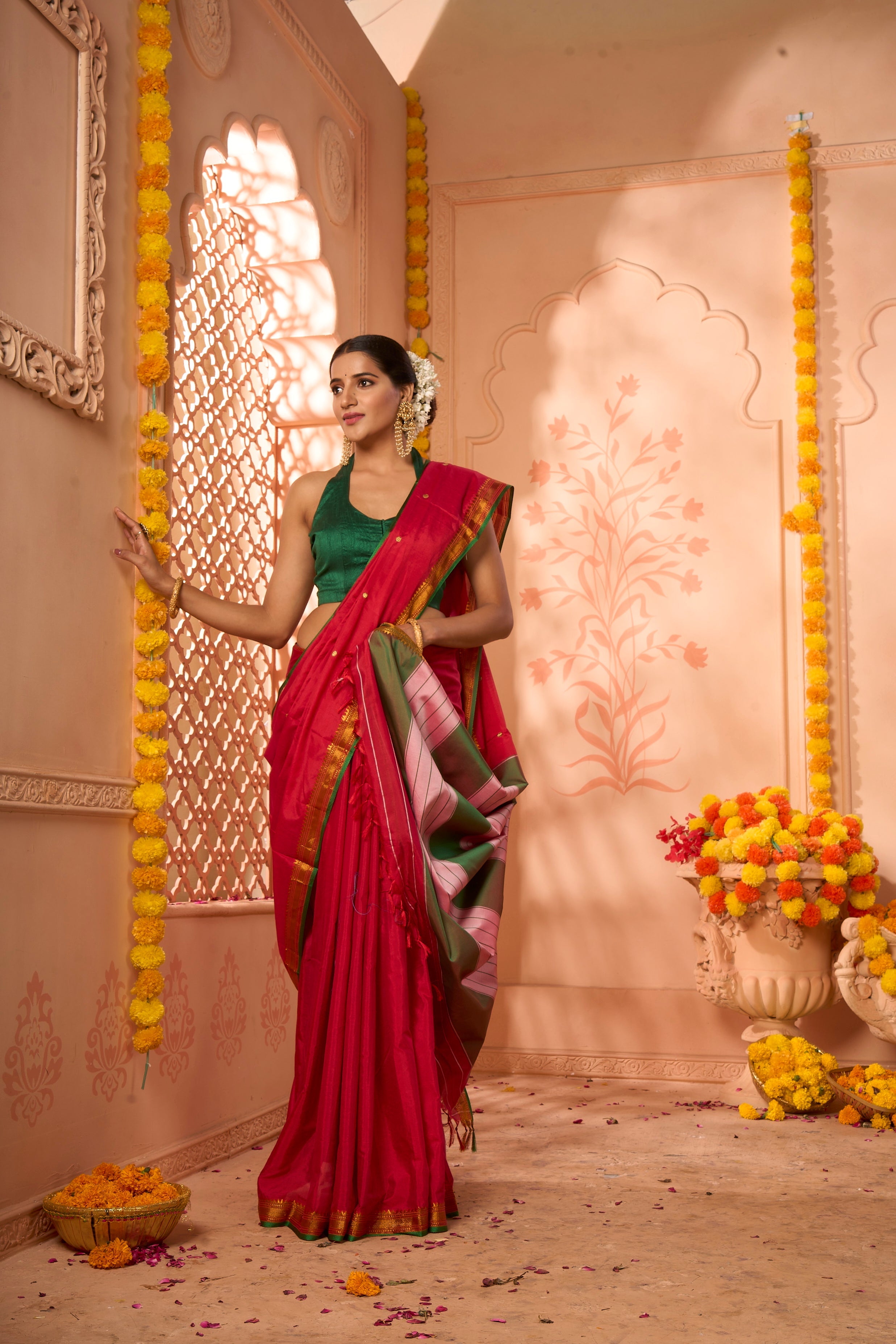 Buy Sea Green Silk Blend Saree Nitaraa