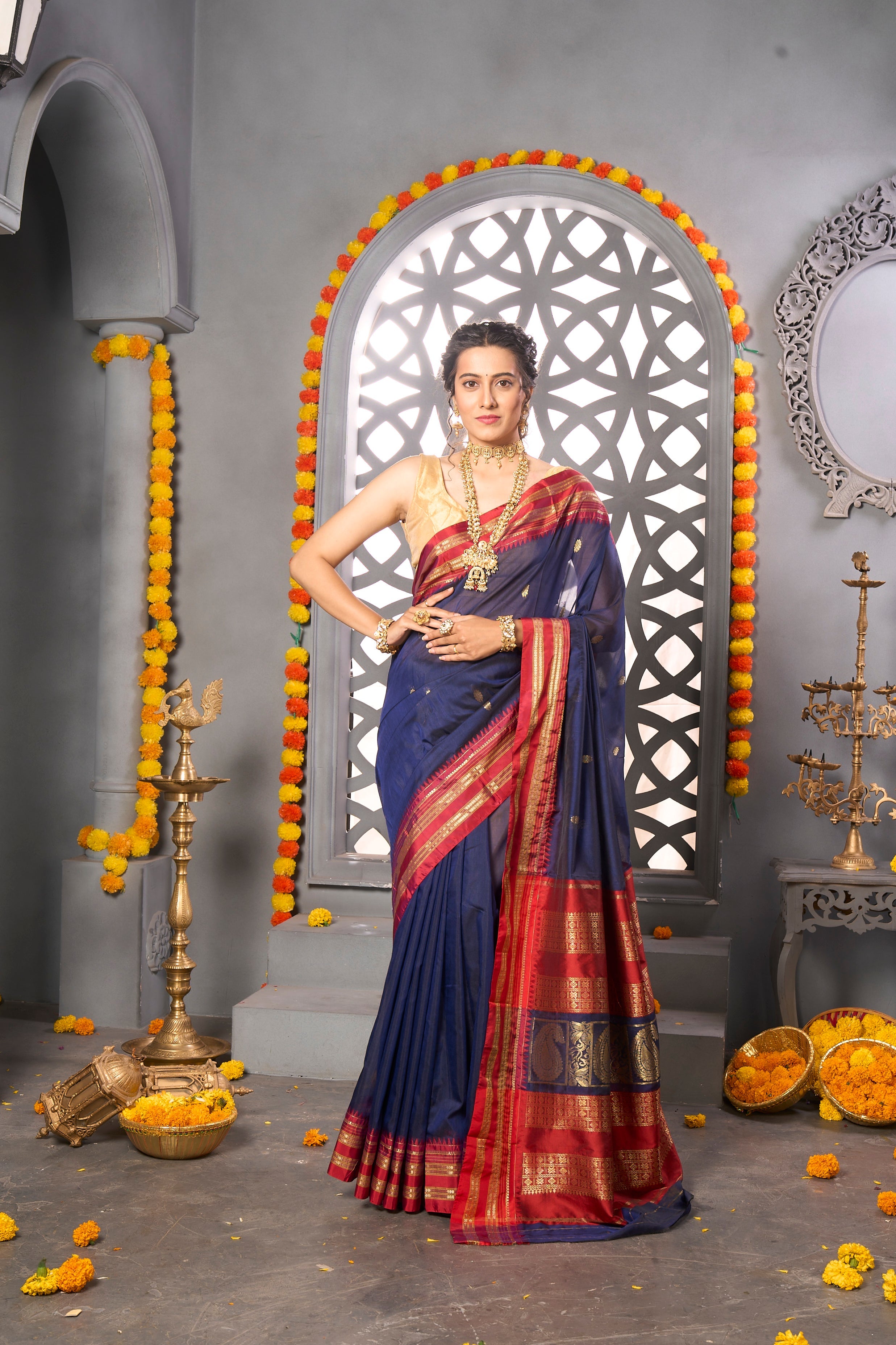 Buy Pine Green Organza Saree Nitaraa