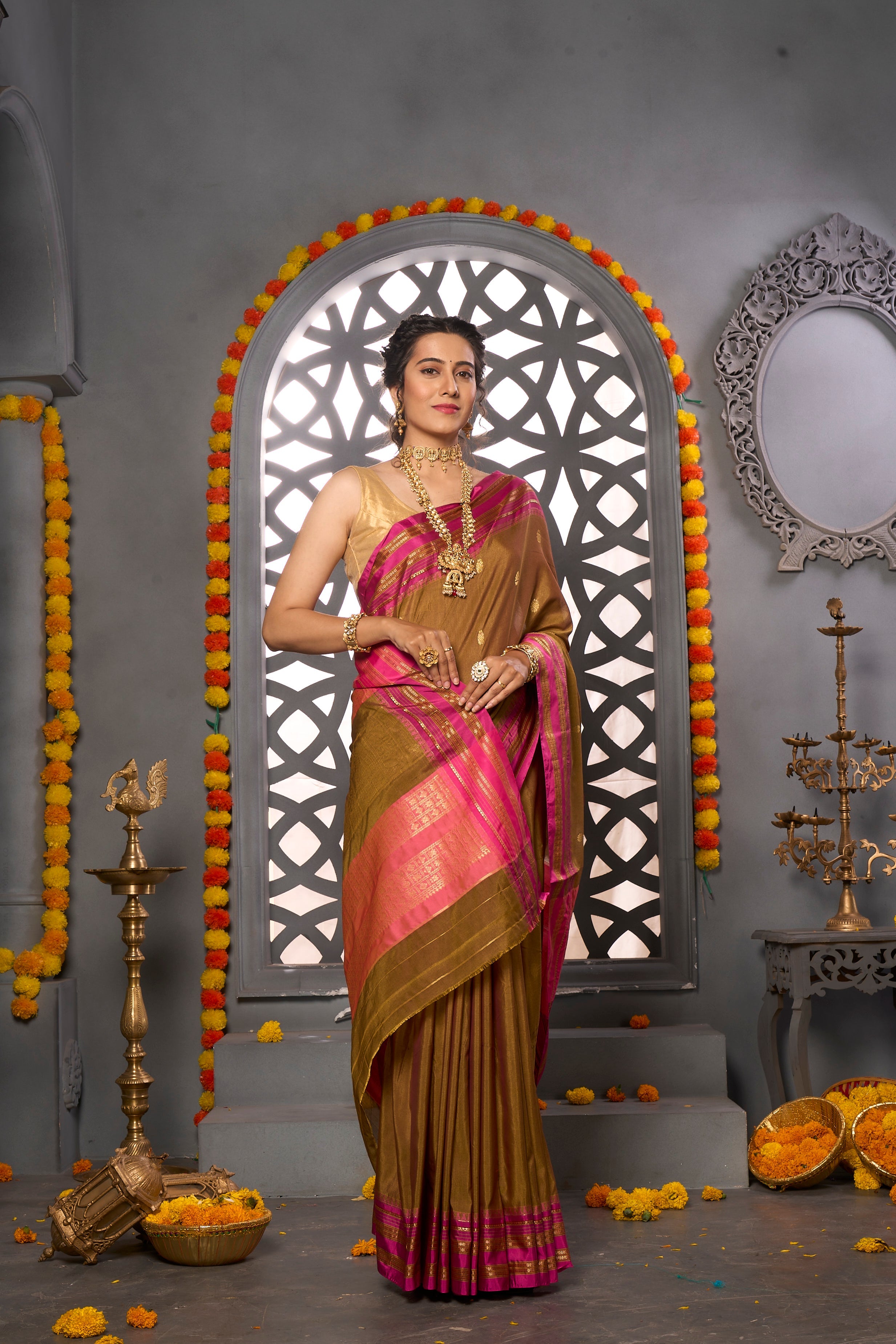 Buy White And Beige Digital Organza saree Nitaraa