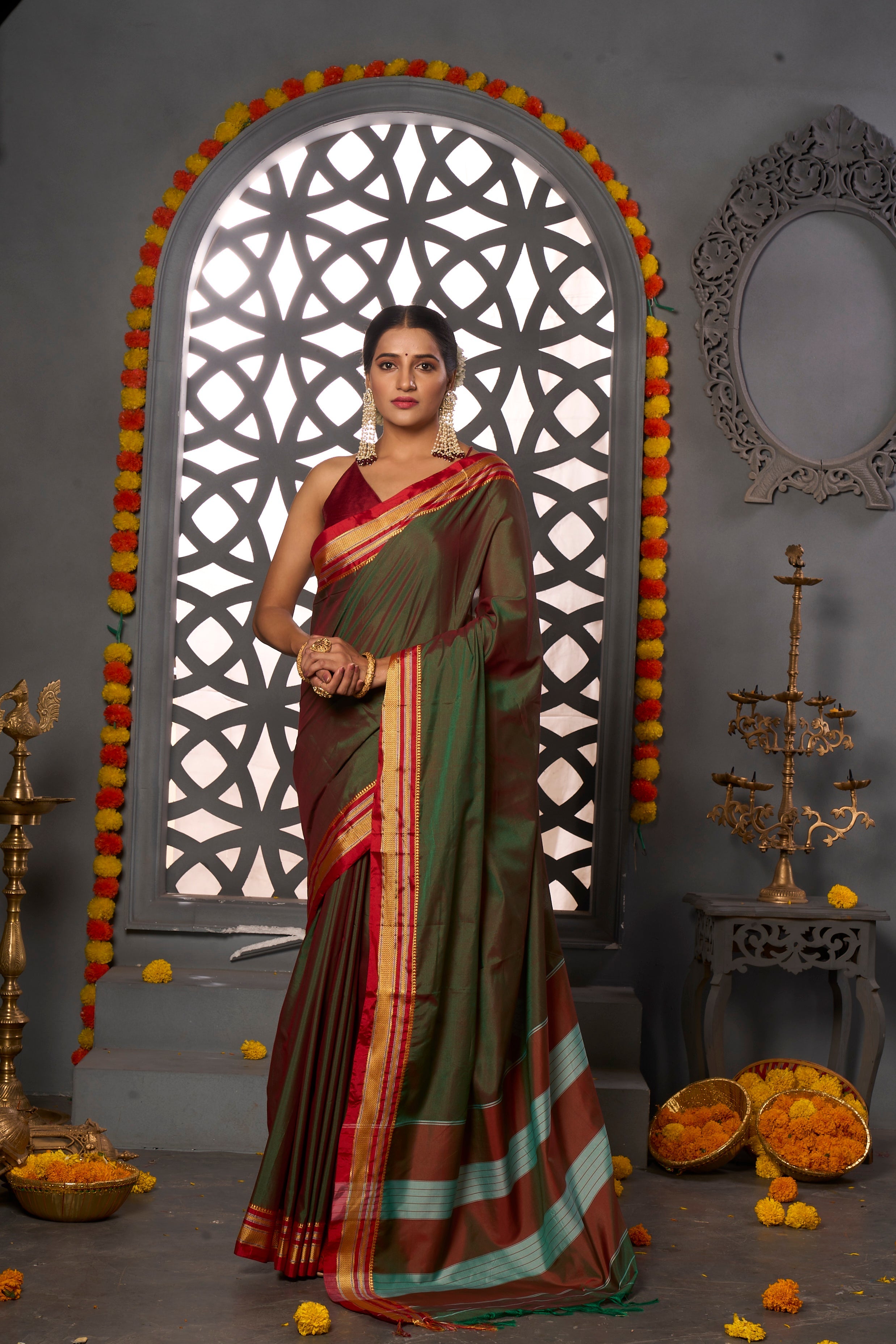 Buy Teal Green Kanjivaram Saree Nitaraa
