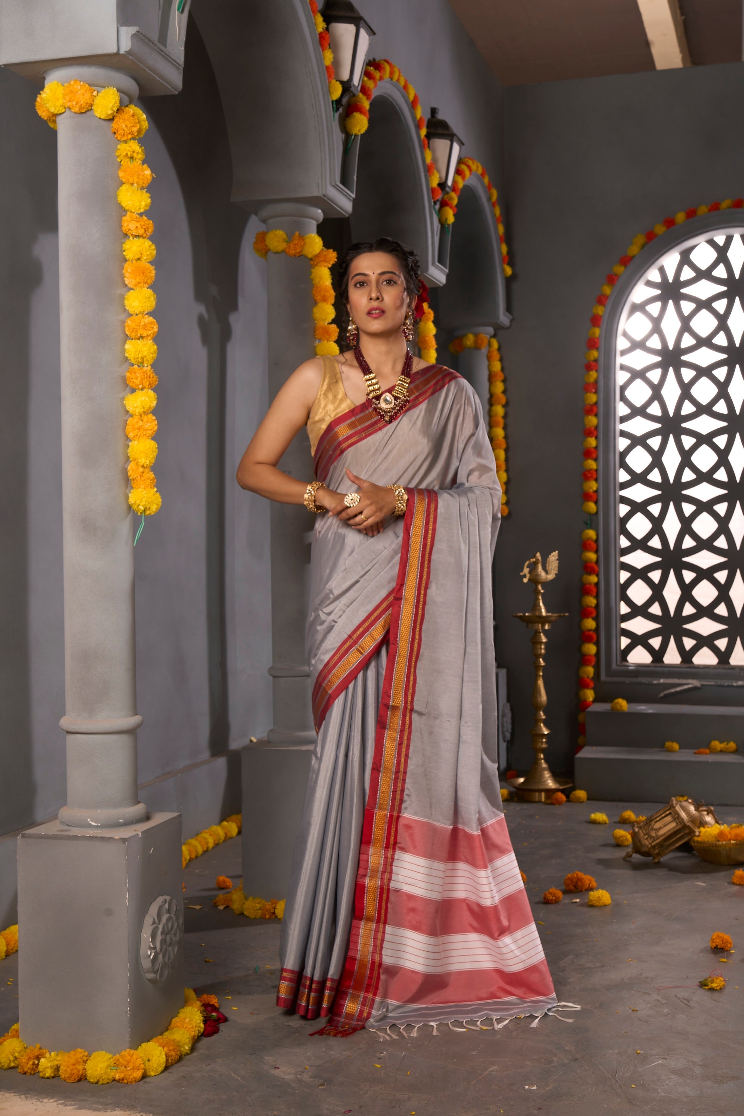 Buy Yellow and Pink Multicolour Organza Saree Nitaraa
