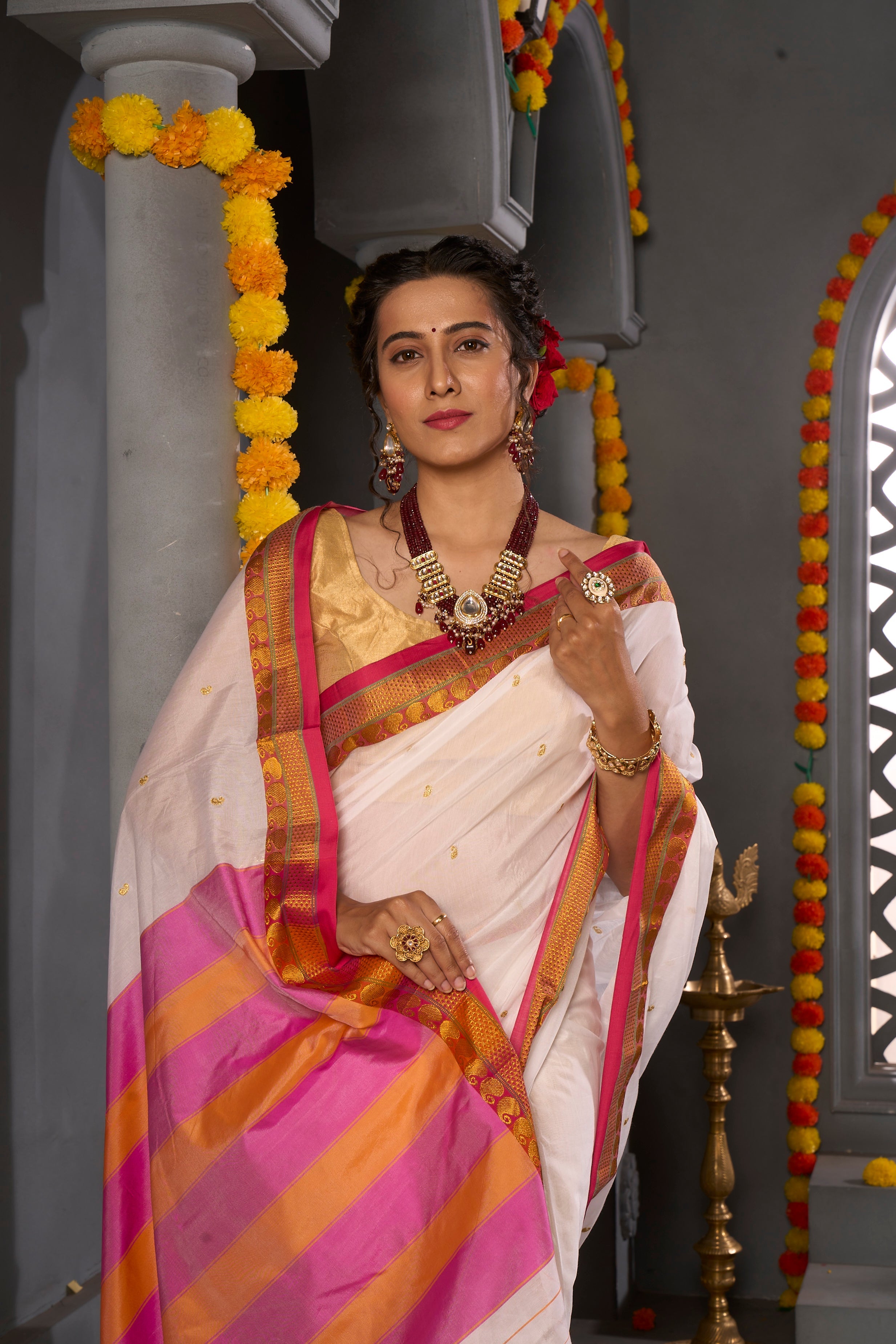 Buy Carmine Red Ilkal Sarees Nitaraa