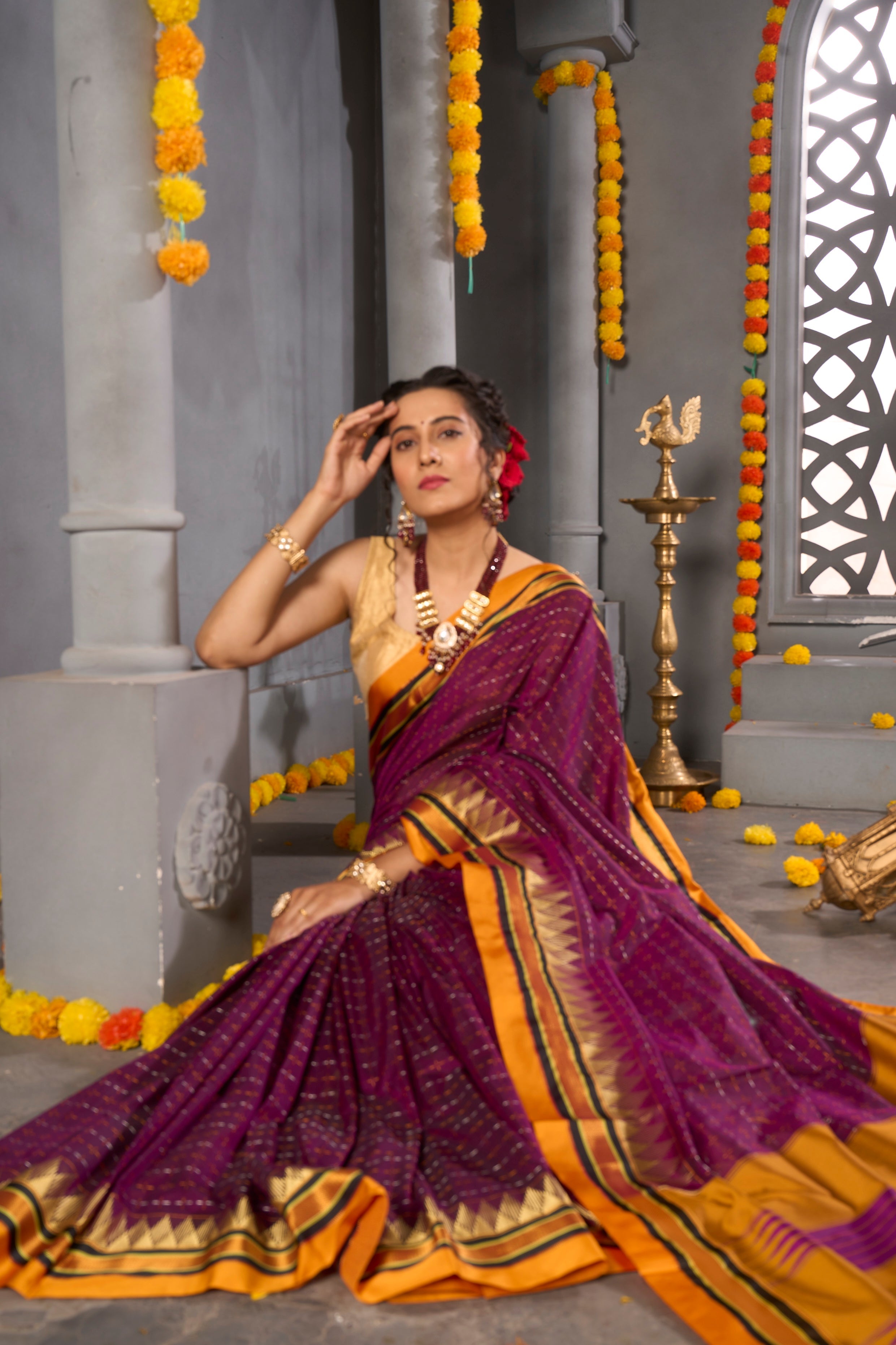 Buy Cream Paithani Silk Saree Nitaraa