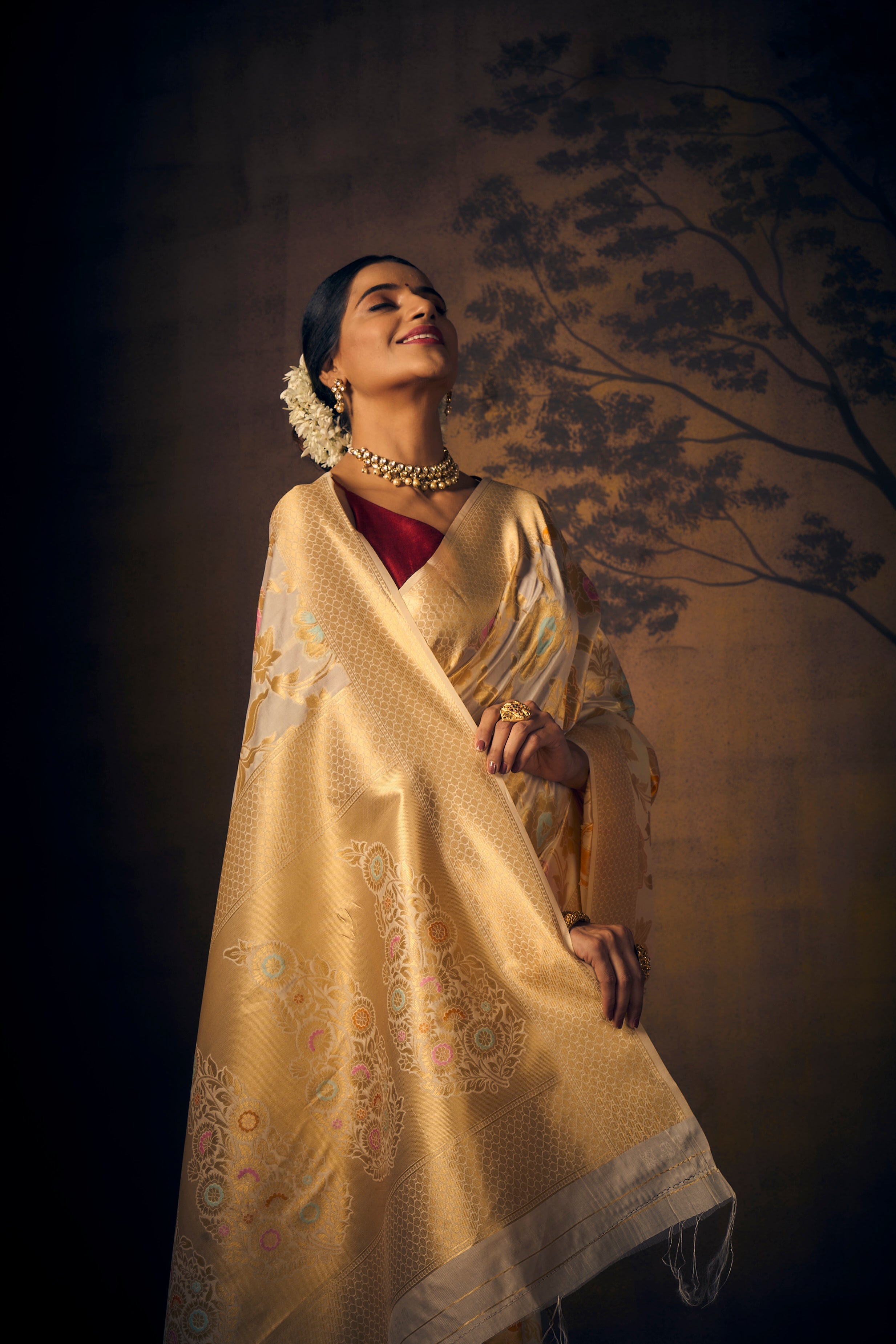 Buy Blue Banarasi Silk Saree With Blouse Piece Nitaraa