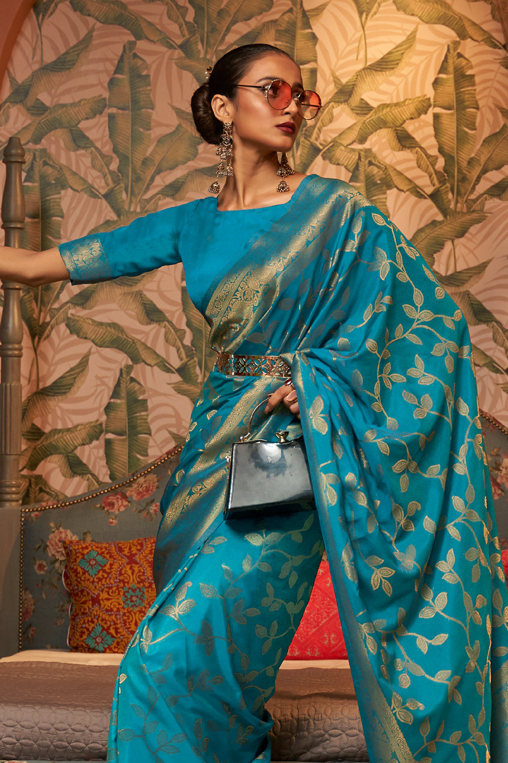 Buy Teal Blue Banarasi Saree Nitaraa