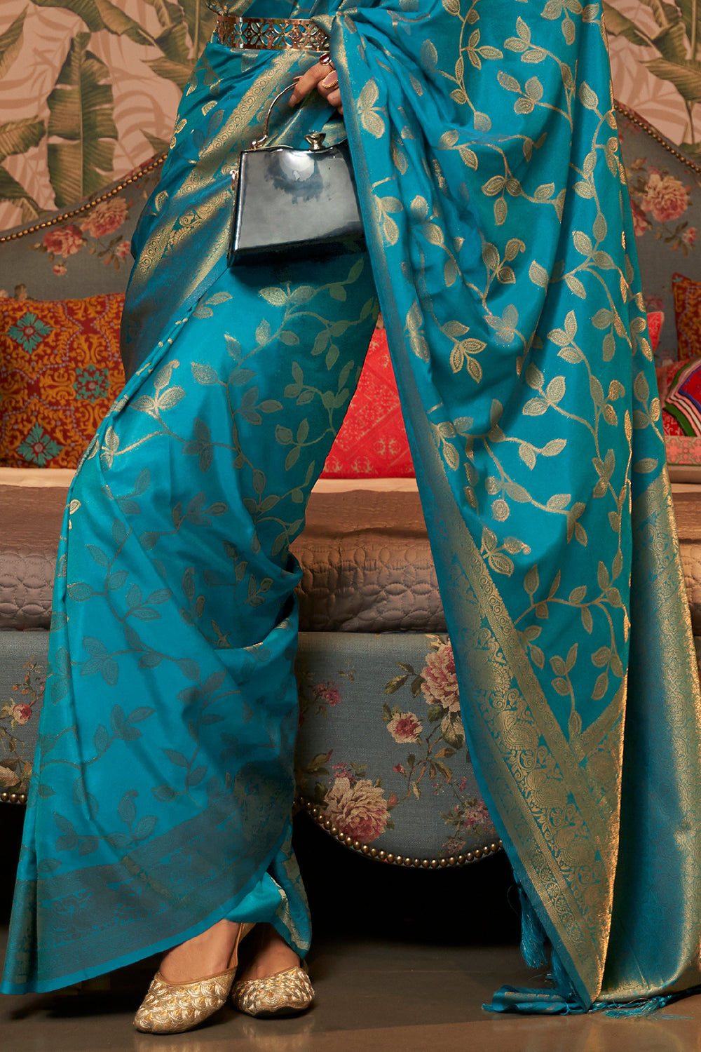 Buy Mineral Turquoise Blue Tussar Saree Nitaraa