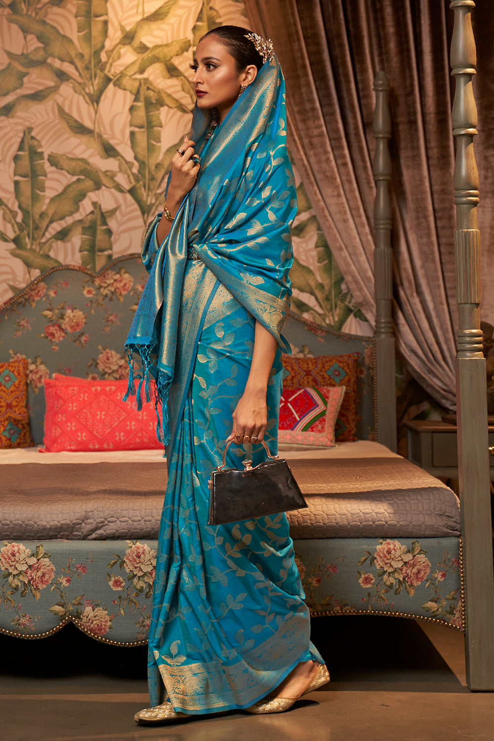 Buy Flurocent Peach Banarasi Saree Nitaraa