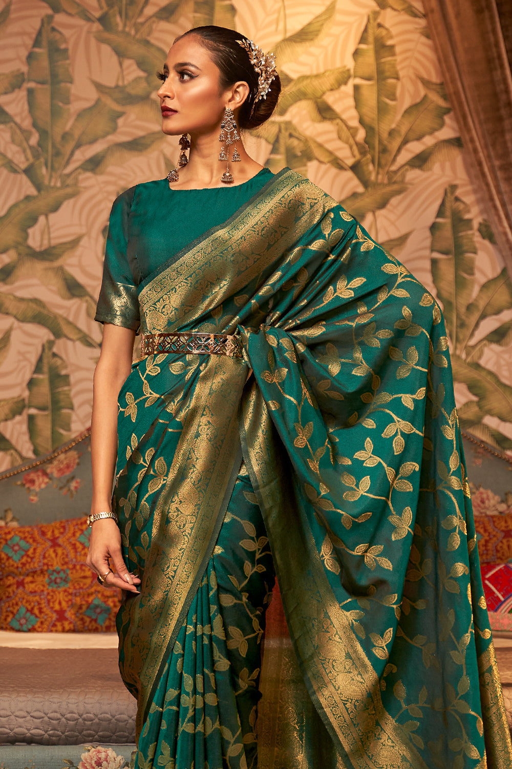 Buy Flamingo Pink Banarasi Chanderi Saree Nitaraa