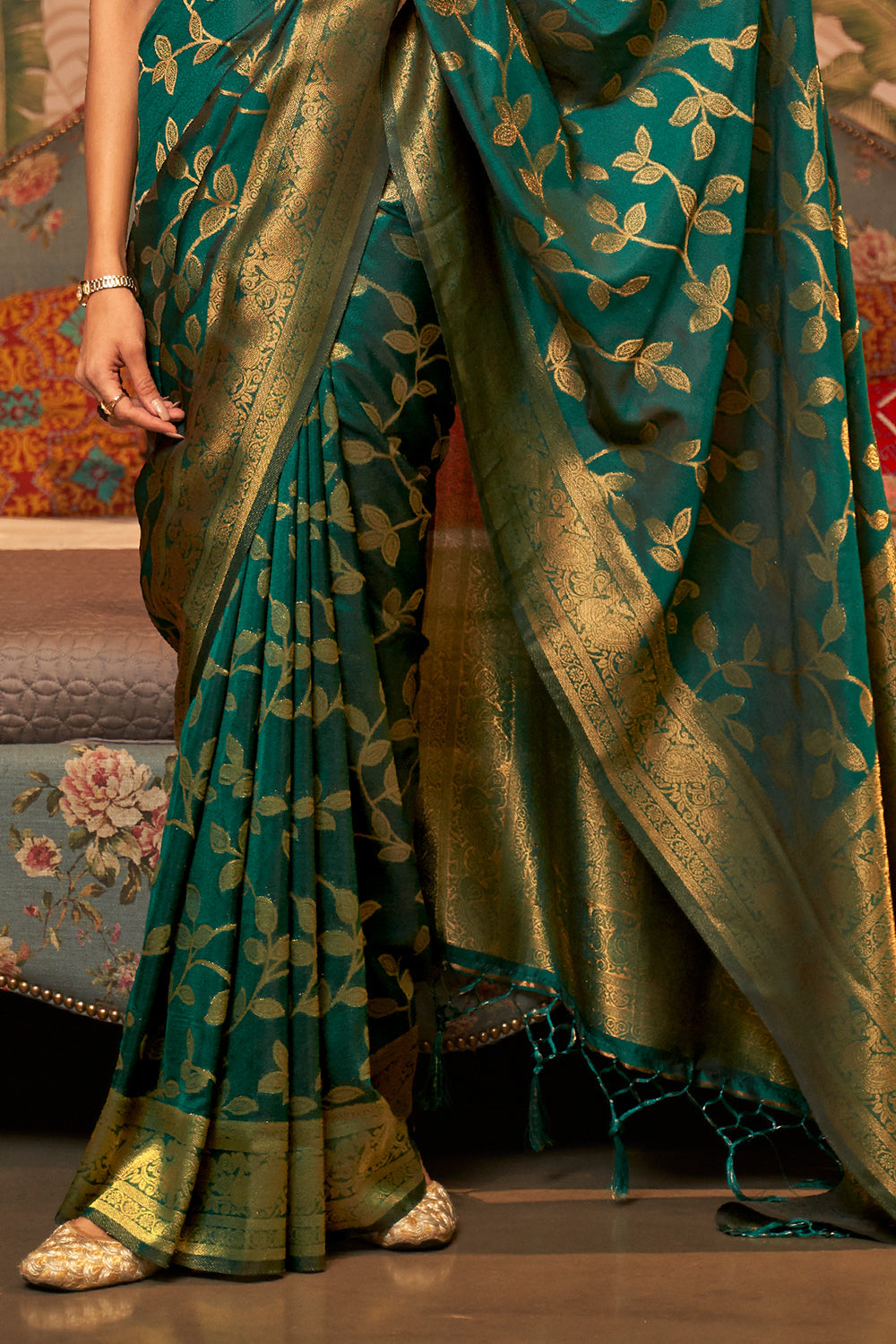 Buy Grandma Grey Banarasi Chanderi Saree Nitaraa