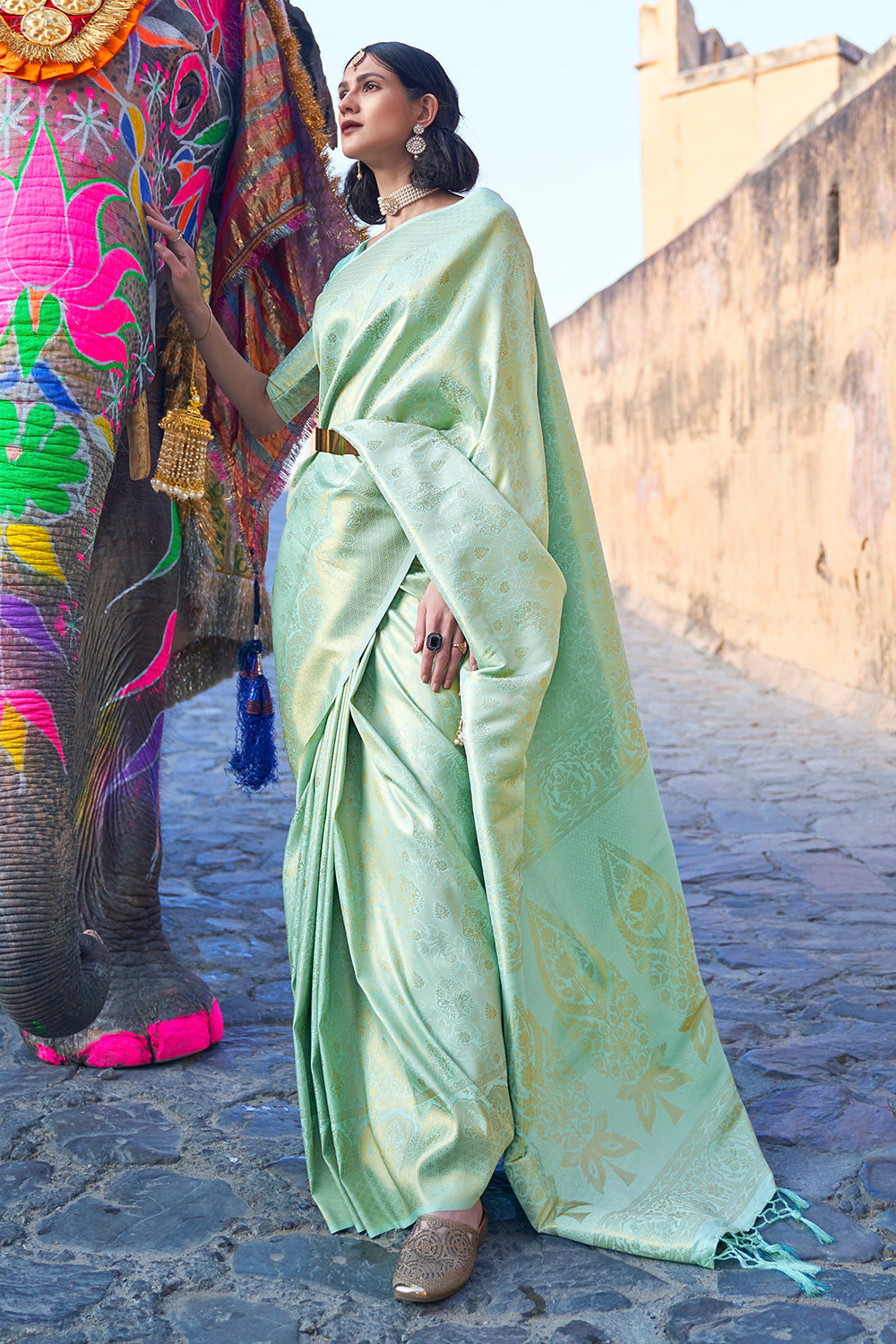 Buy Pear Green IIkal Saree Nitaraa