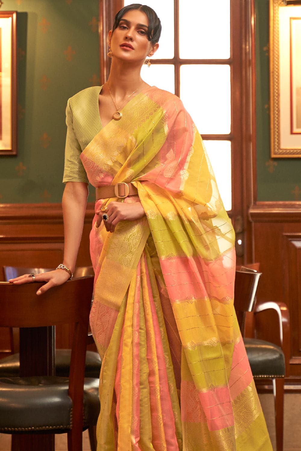 Buy Grey And Orange Dola Silk Saree Nitaraa