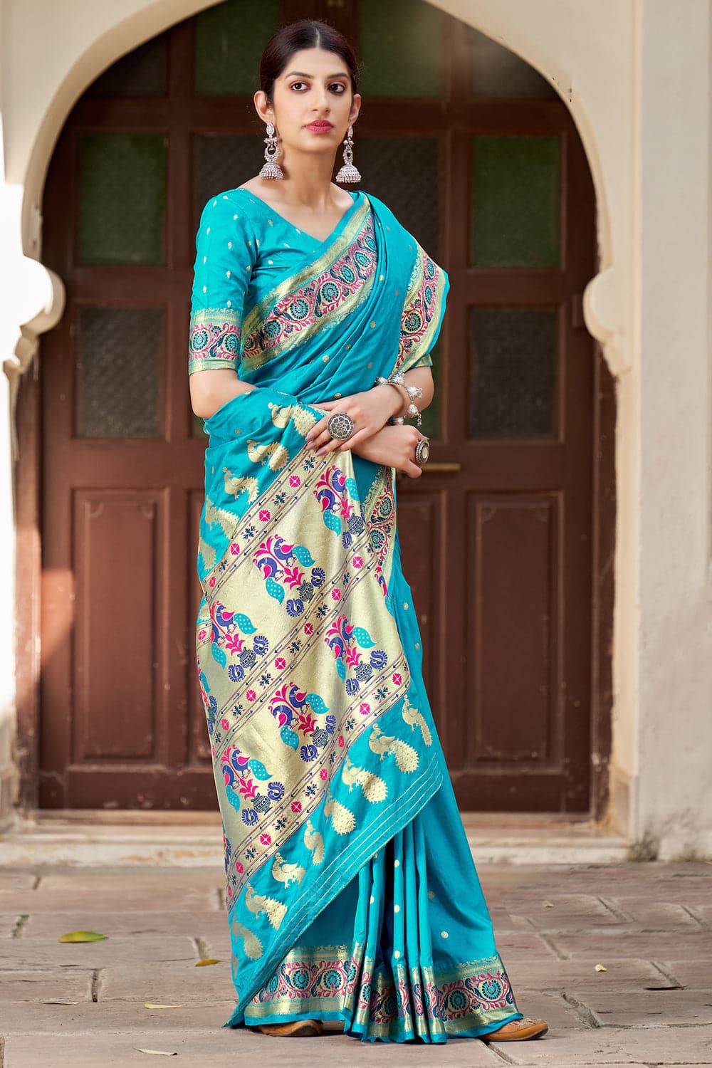 Buy Emerald Green Satin Saree Nitaraa