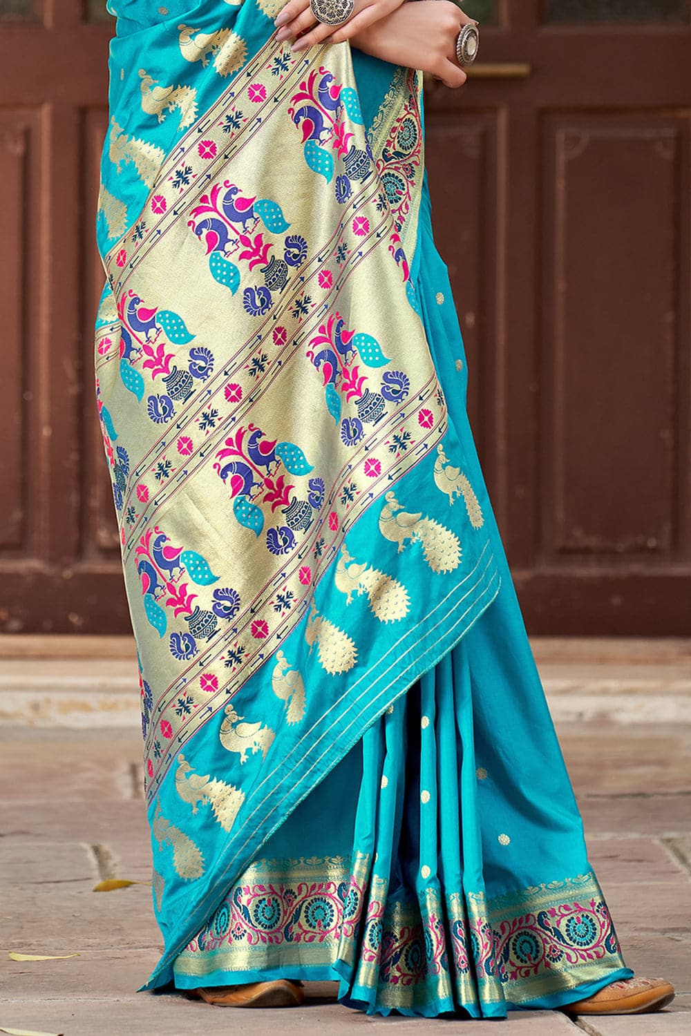 Buy Peacock Blue Satin Saree Nitaraa