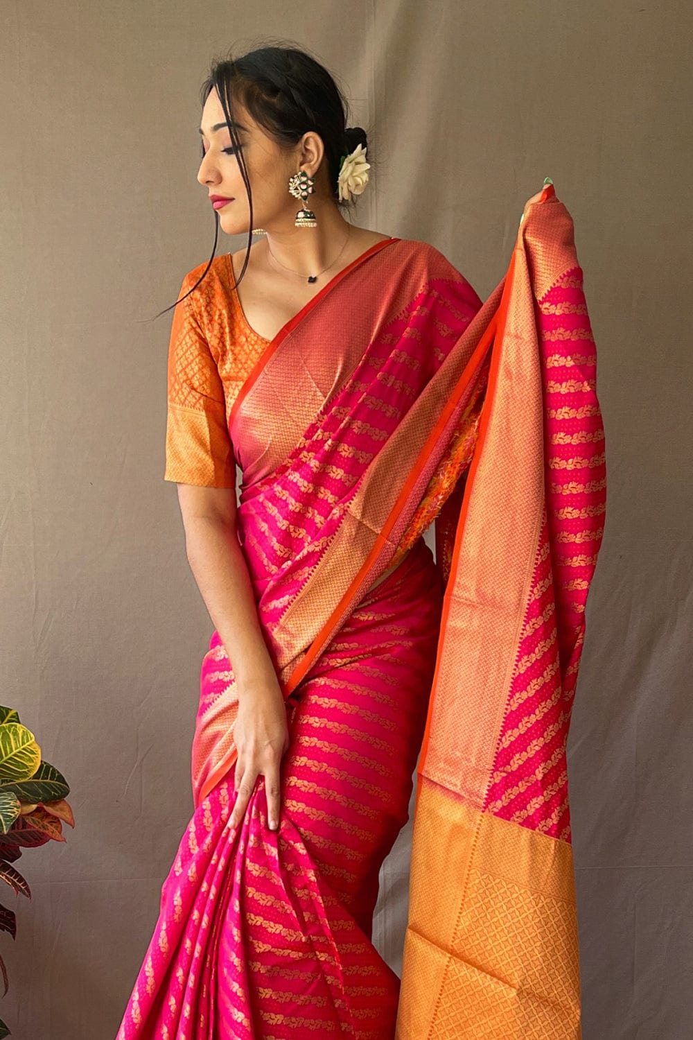 Buy Pink And White Satin Crepe Saree Nitaraa